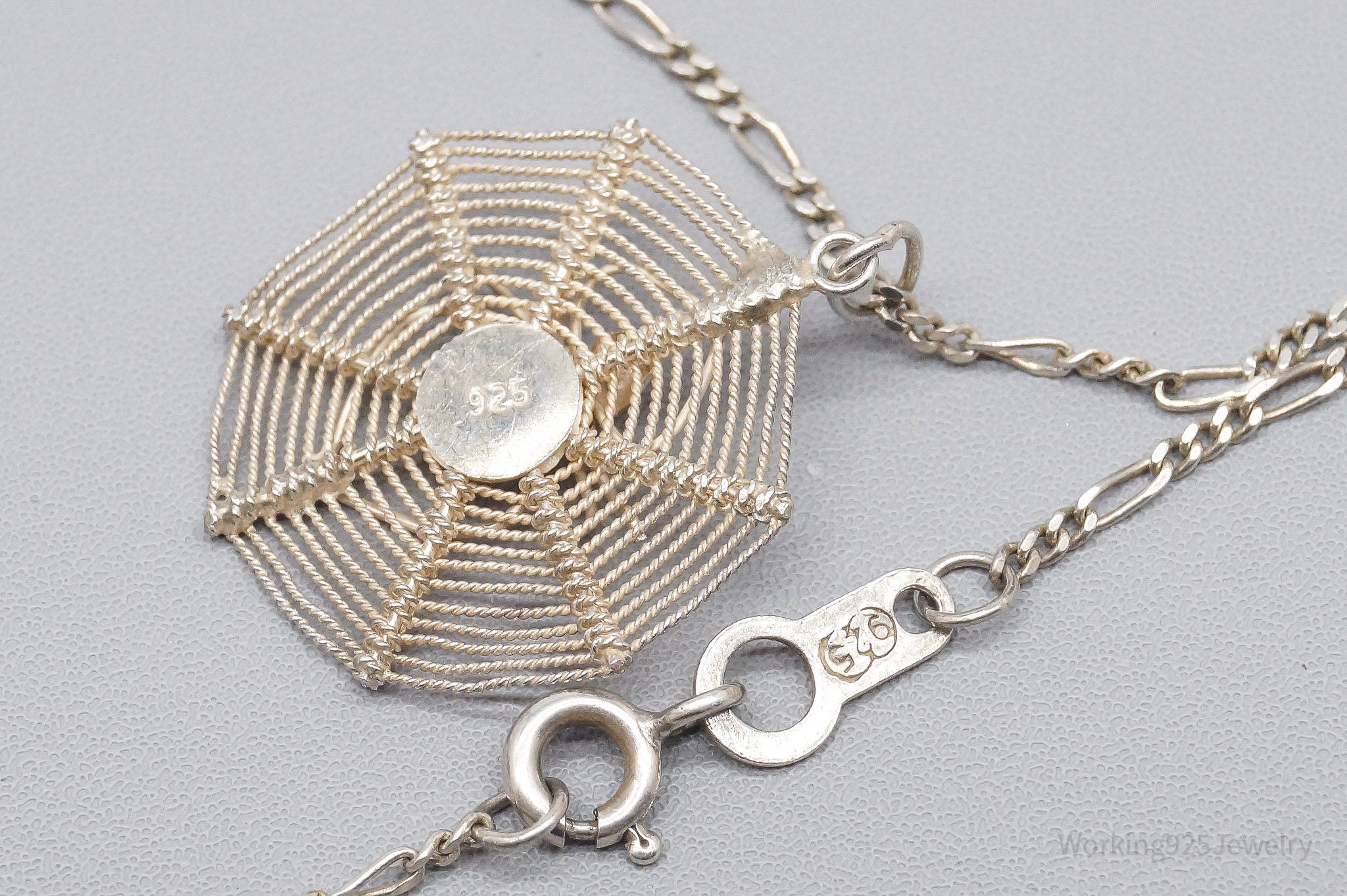 Vintage Filigree Spider In Web Sterling Silver Necklace 20"