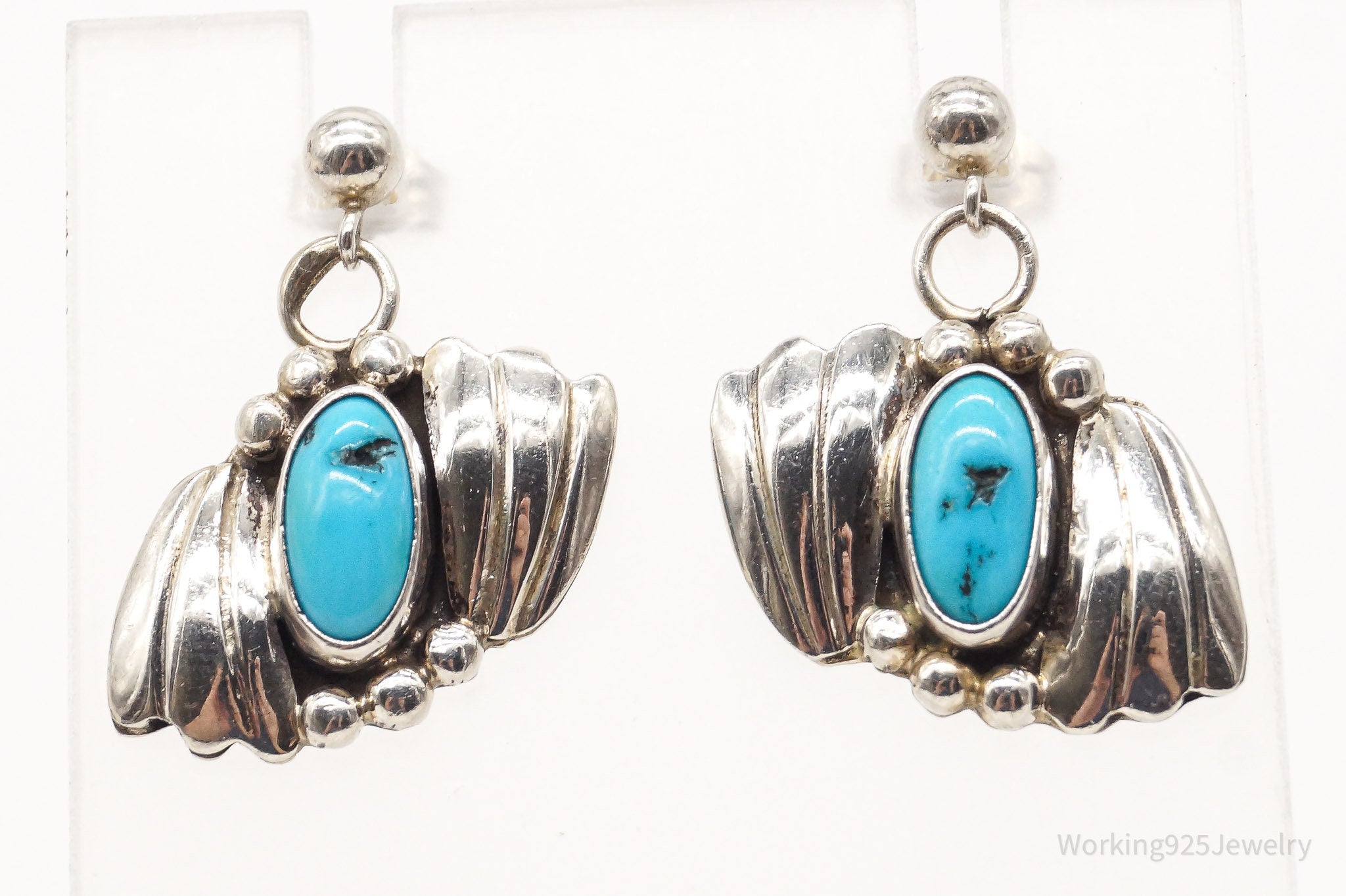 Vintage Native American Blue Turquoise Sterling Silver Earrings