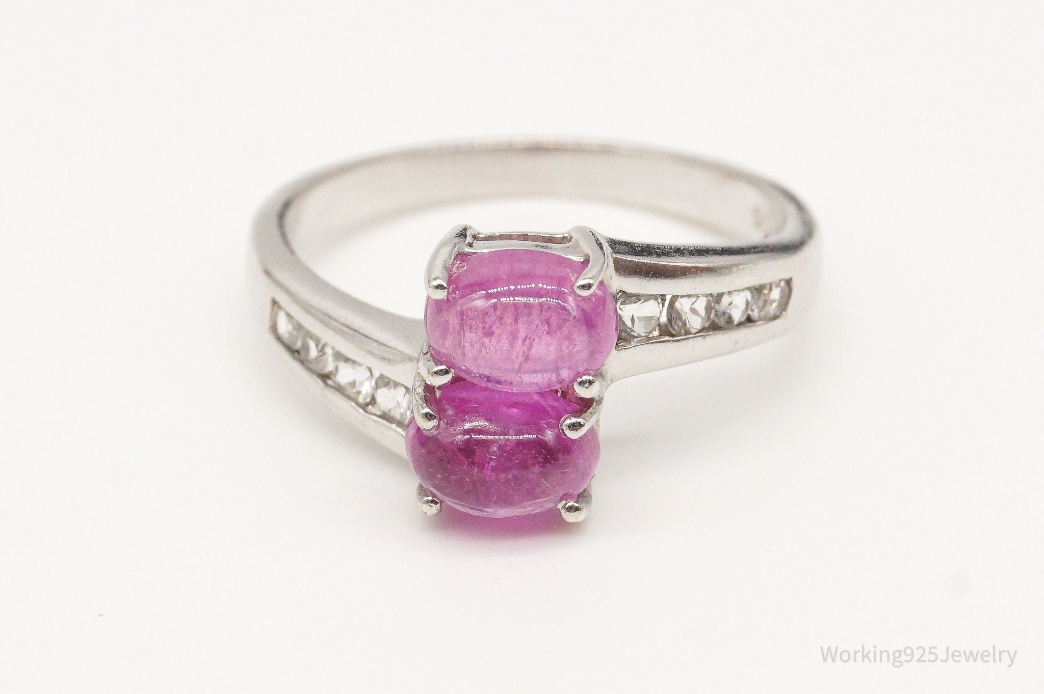 Vintage Pink Topaz Cubic Zirconia Sterling Silver Ring - Size 7