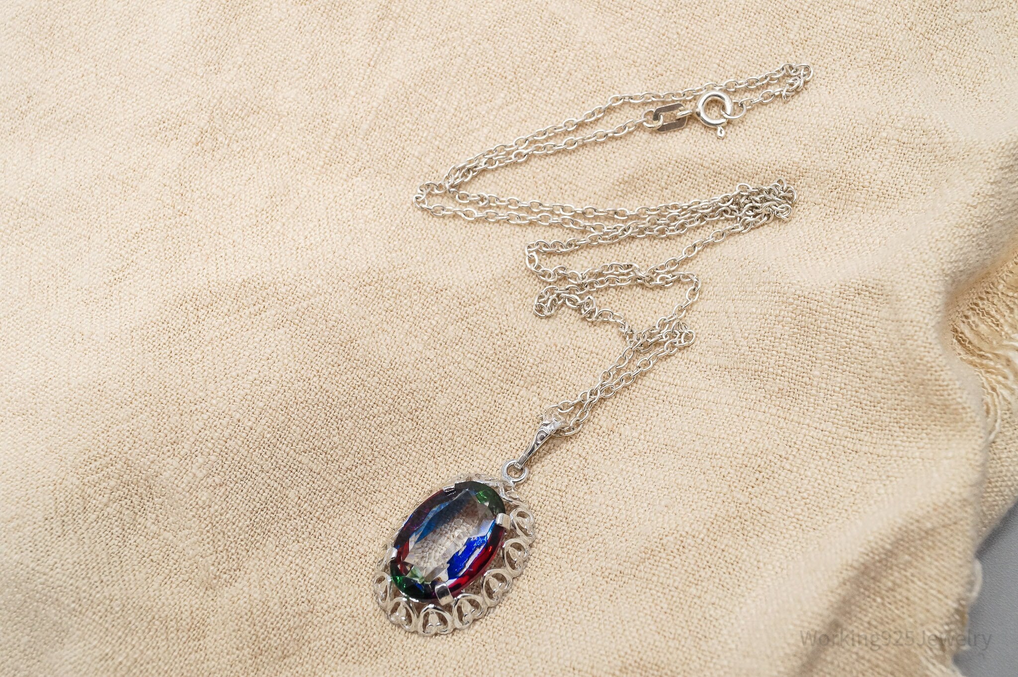 Rare Antique German Iris Glass 835 Silver Chain Necklace 18"