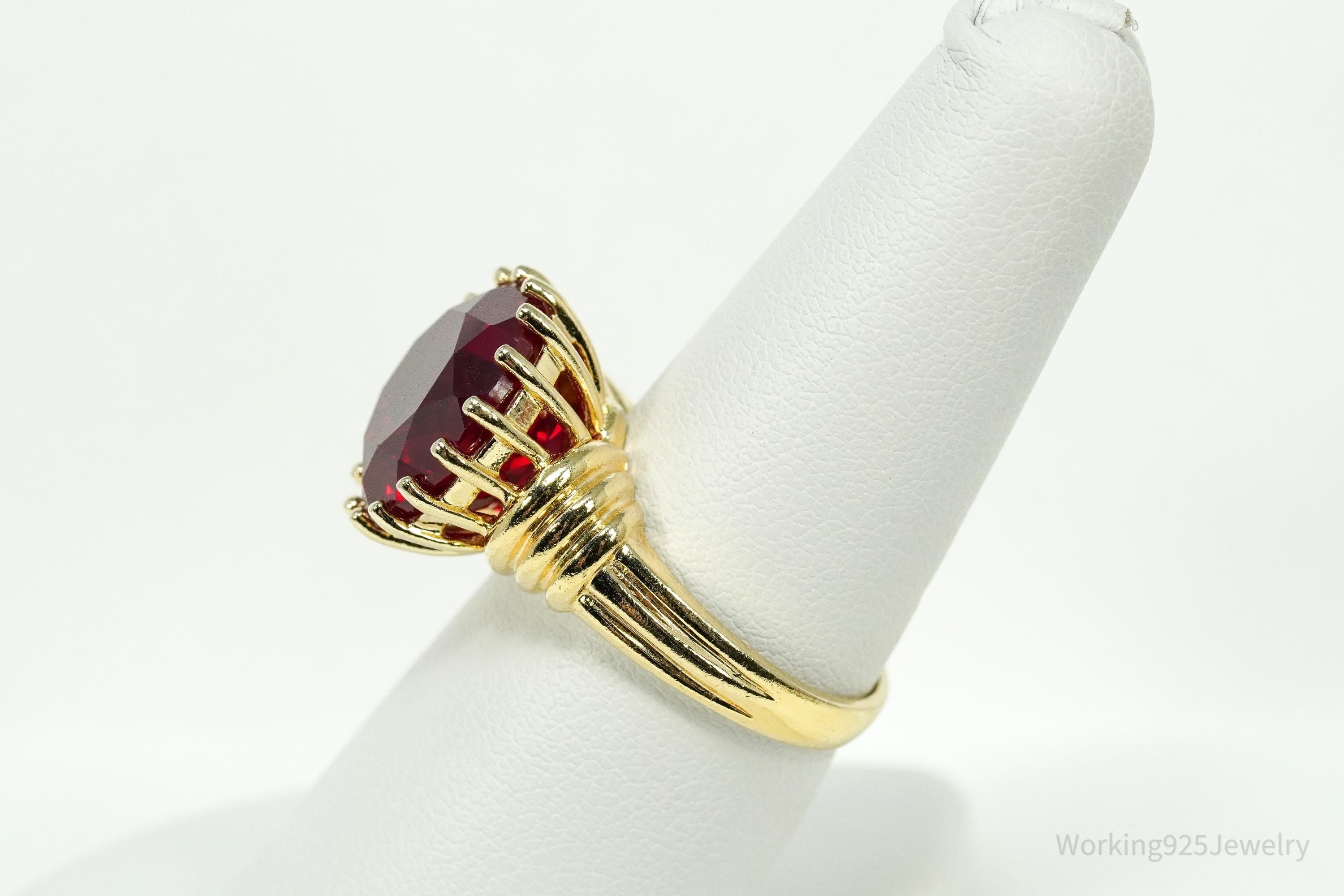 Ross Simons Large Ruby 18K Yellow Gold Over Sterling Silver Ring - Size 8