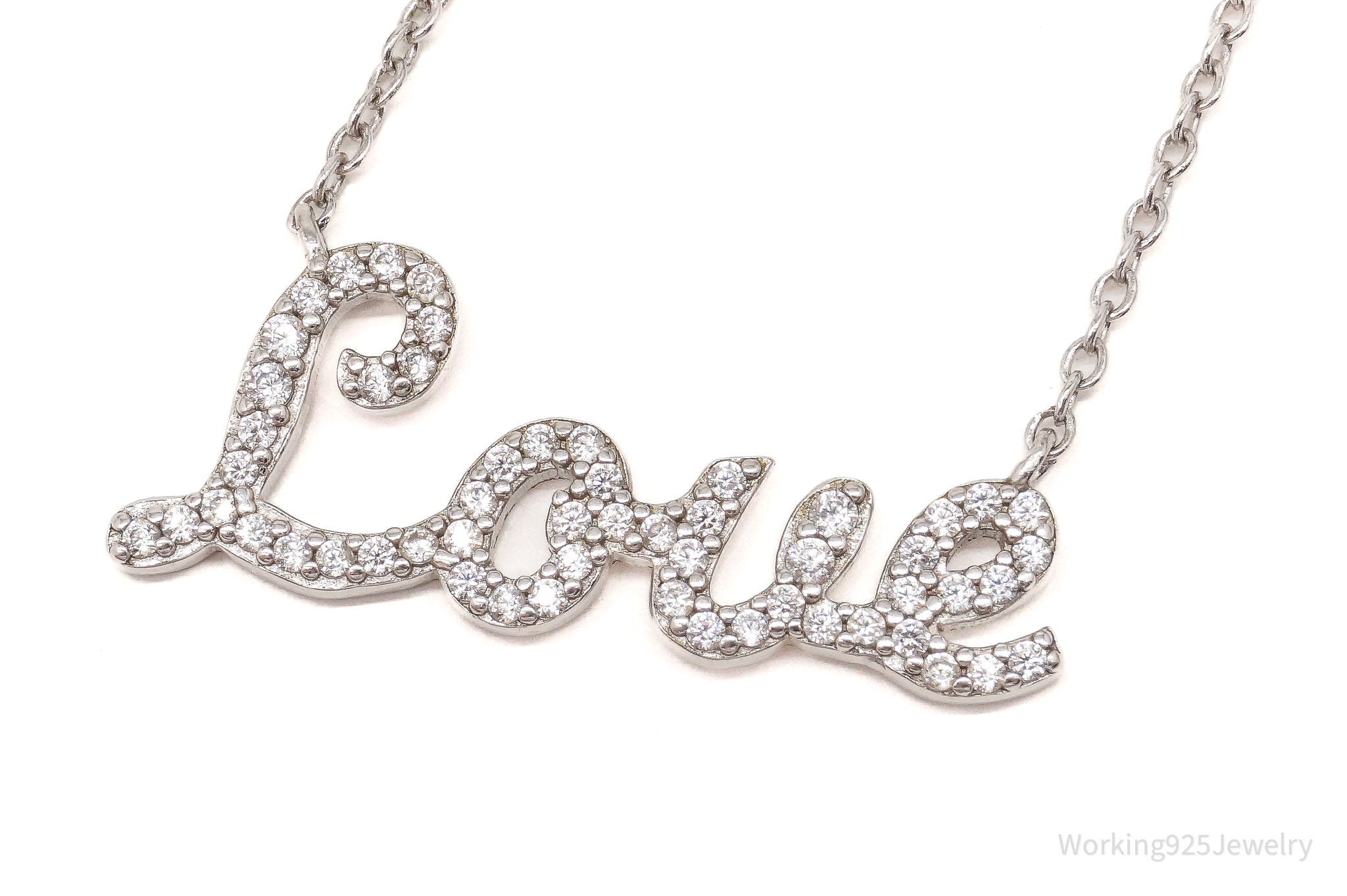 Vintage Cubic Zirconia "Love" Sterling Silver Necklace 17"