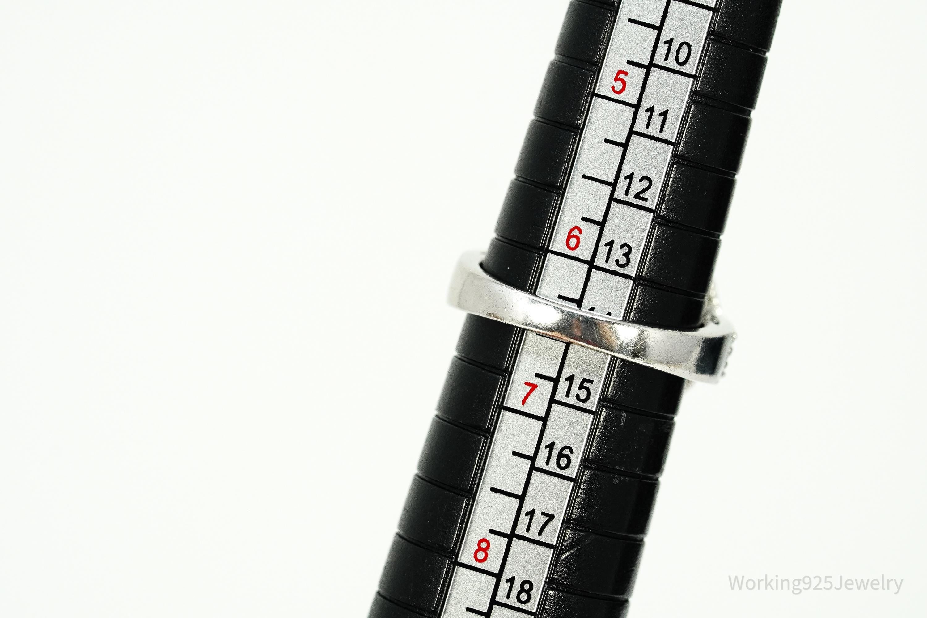 Vintage Large Pink & White Sapphire Sterling Silver Ring - Size 6.5