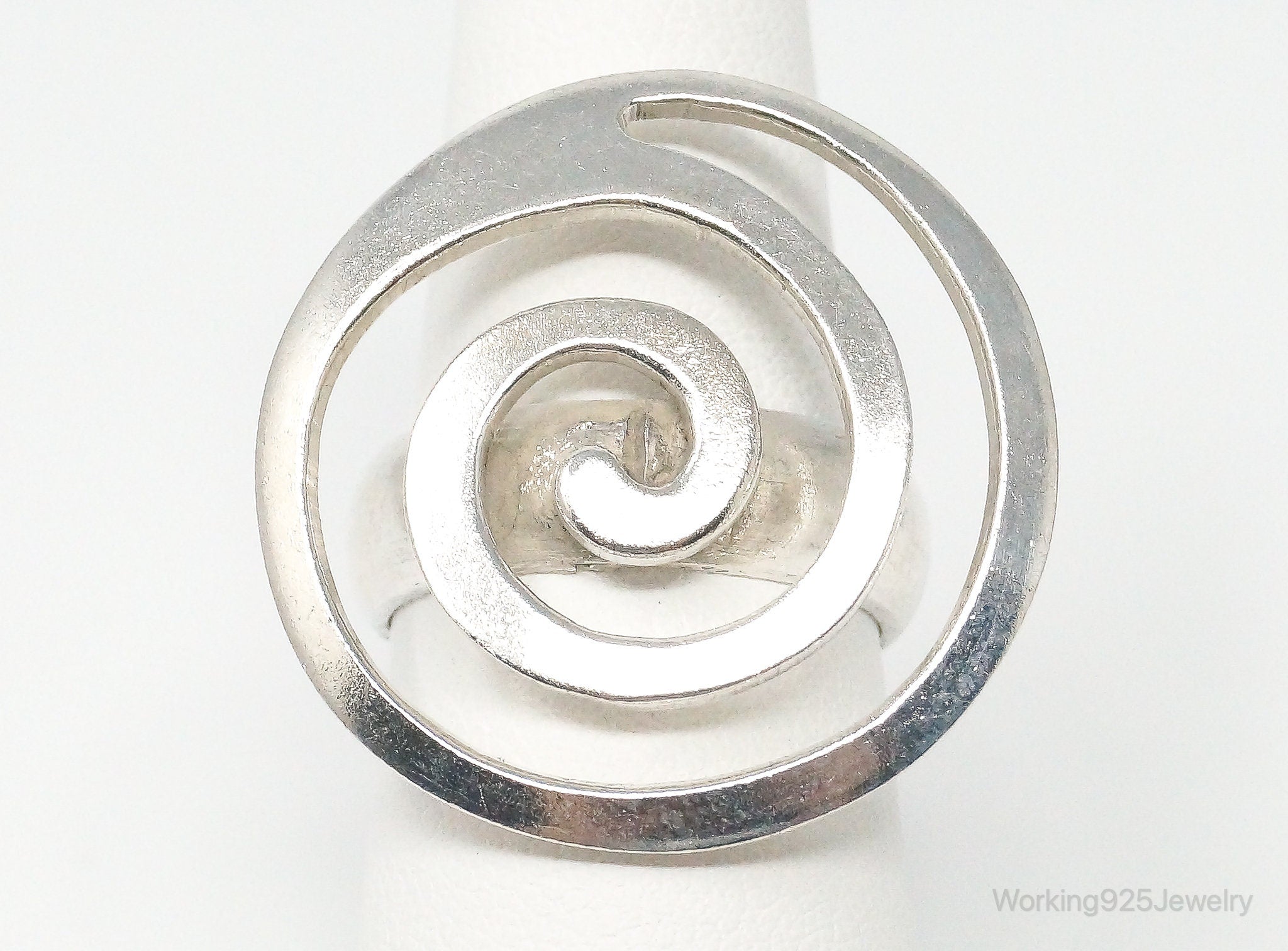 Vintage Modernist Style Sleek Large Spiral Sterling Silver Ring - Size 7.5