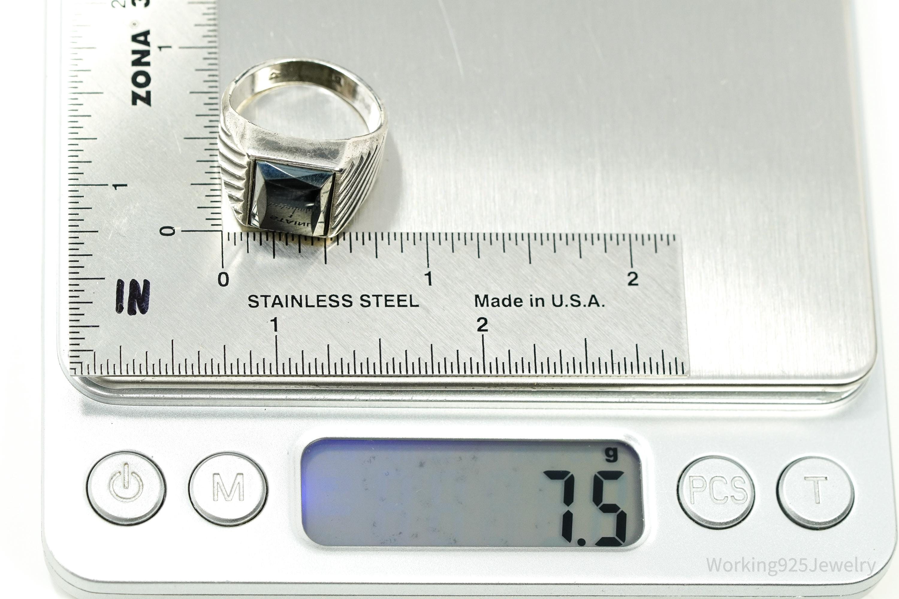 Vintage MCM Vargas Mfg. Co. Hematite Sterling Silver Ring - Size 7.75