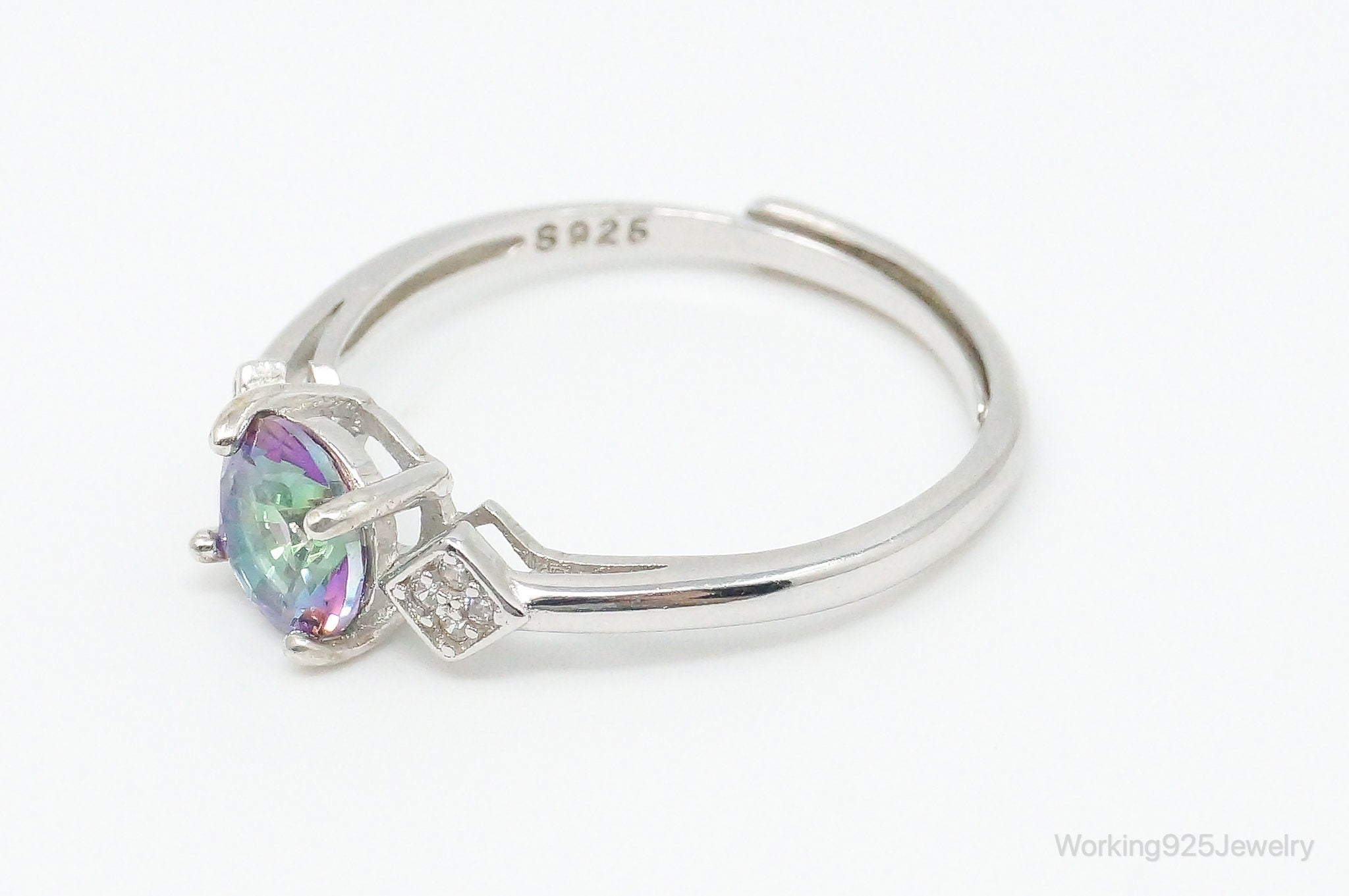 Vintage Mystic Topaz Cubic Zirconia Ring Sterling Silver - Size 7 Adjustable