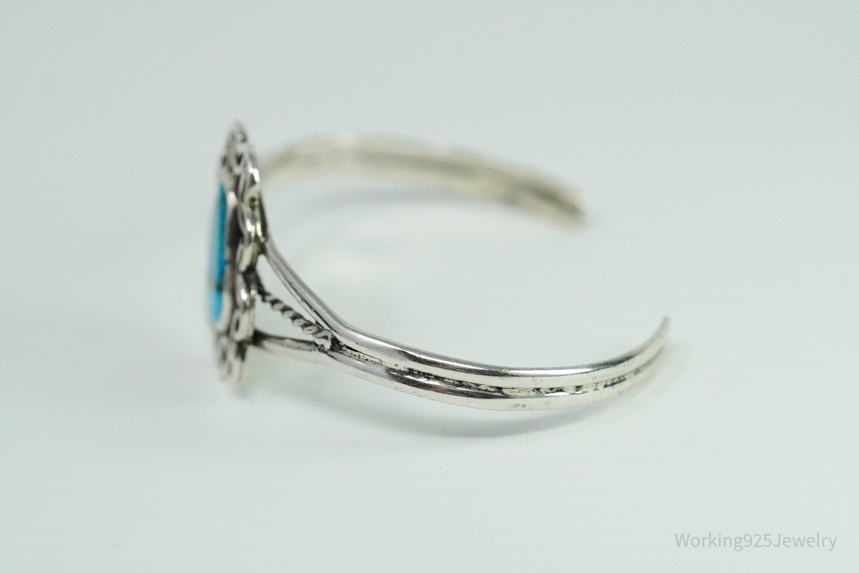 Vintage Native Handmade Blue Turquoise Sterling Silver Cuff Bracelet 6.25"