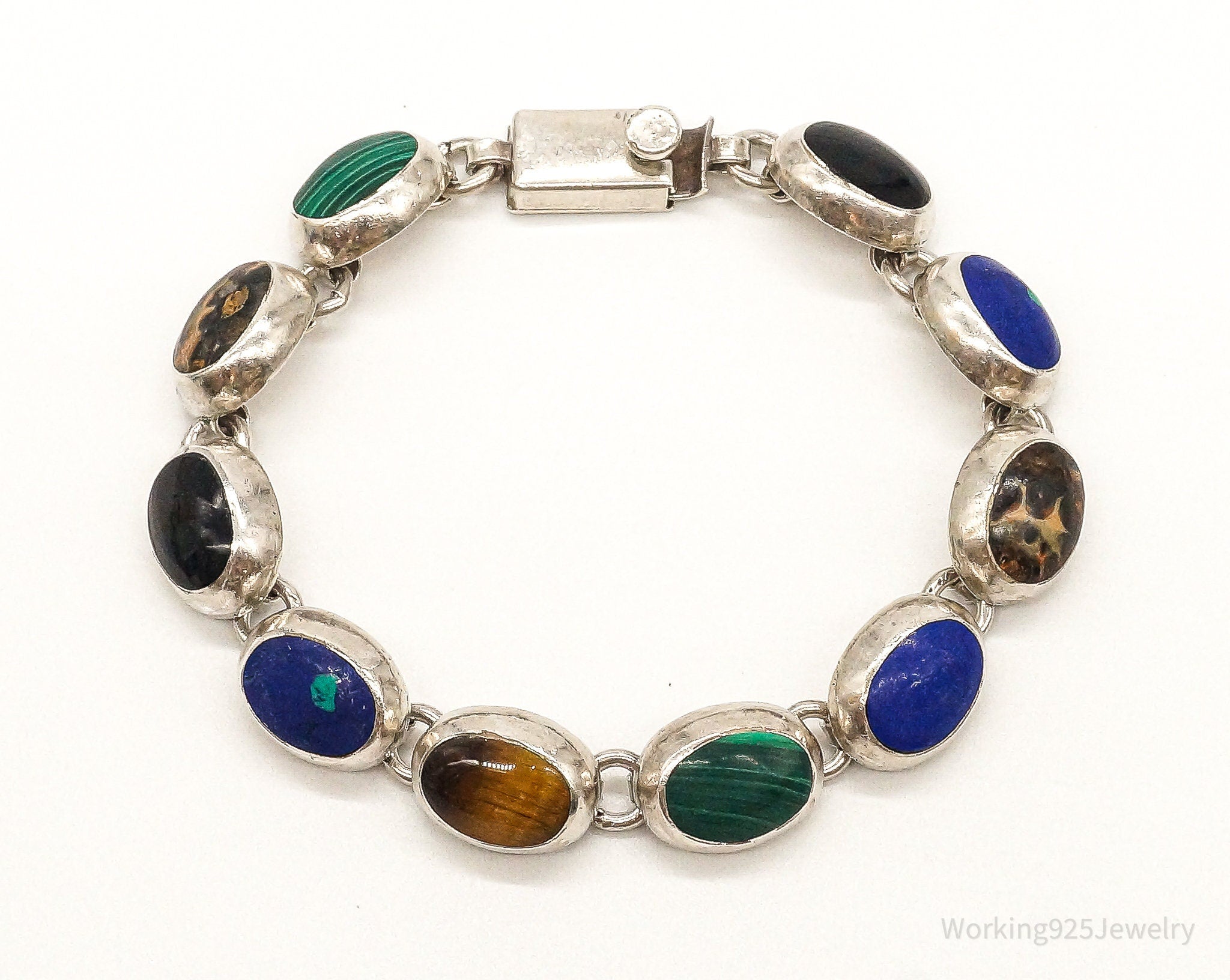 Vintage Mexico Designer Multi Gem Sterling Silver Bracelet