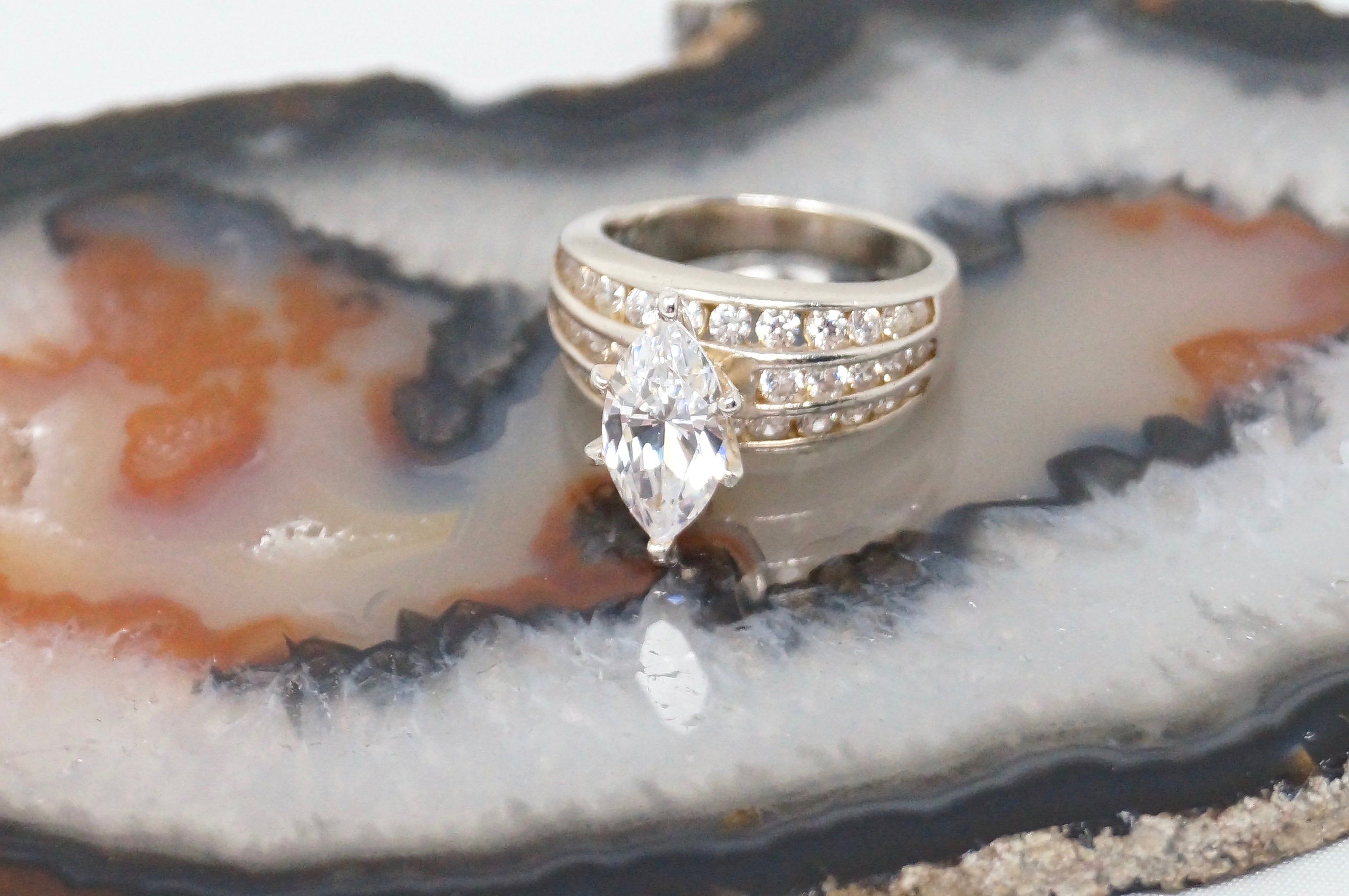 Vintage Large Simulated Diamond Ring Sterling Silver - Size 5