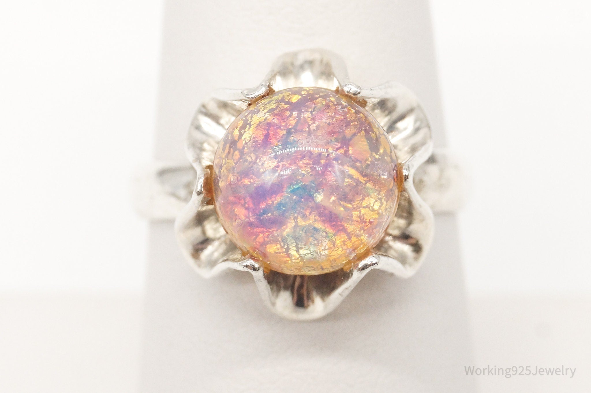 Vintage Mexico Faux Opal Sterling Silver Ring - Size 7.75