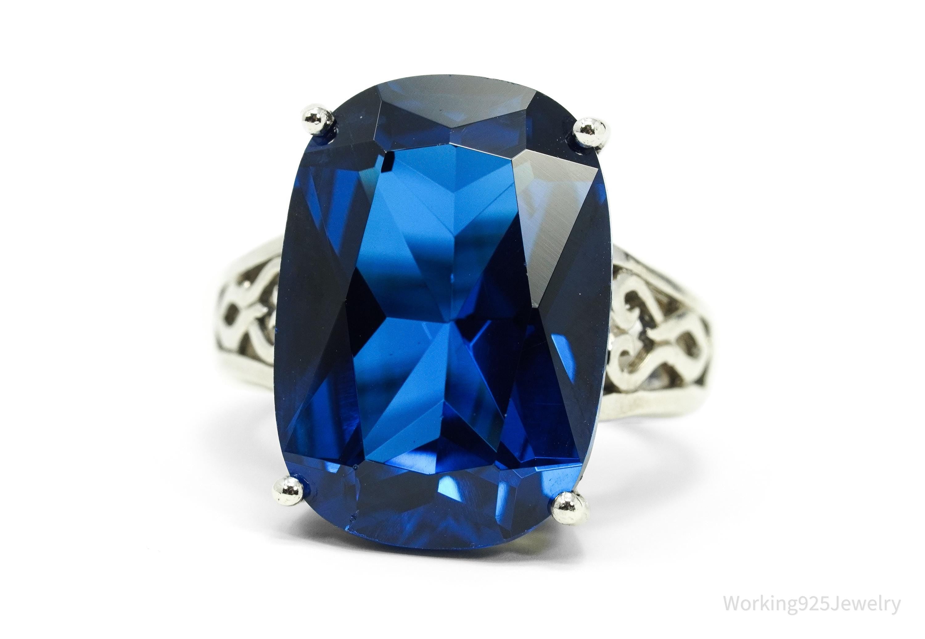 Lab Blue Spinel Rhodium Over Sterling Silver Ring Size 6.75