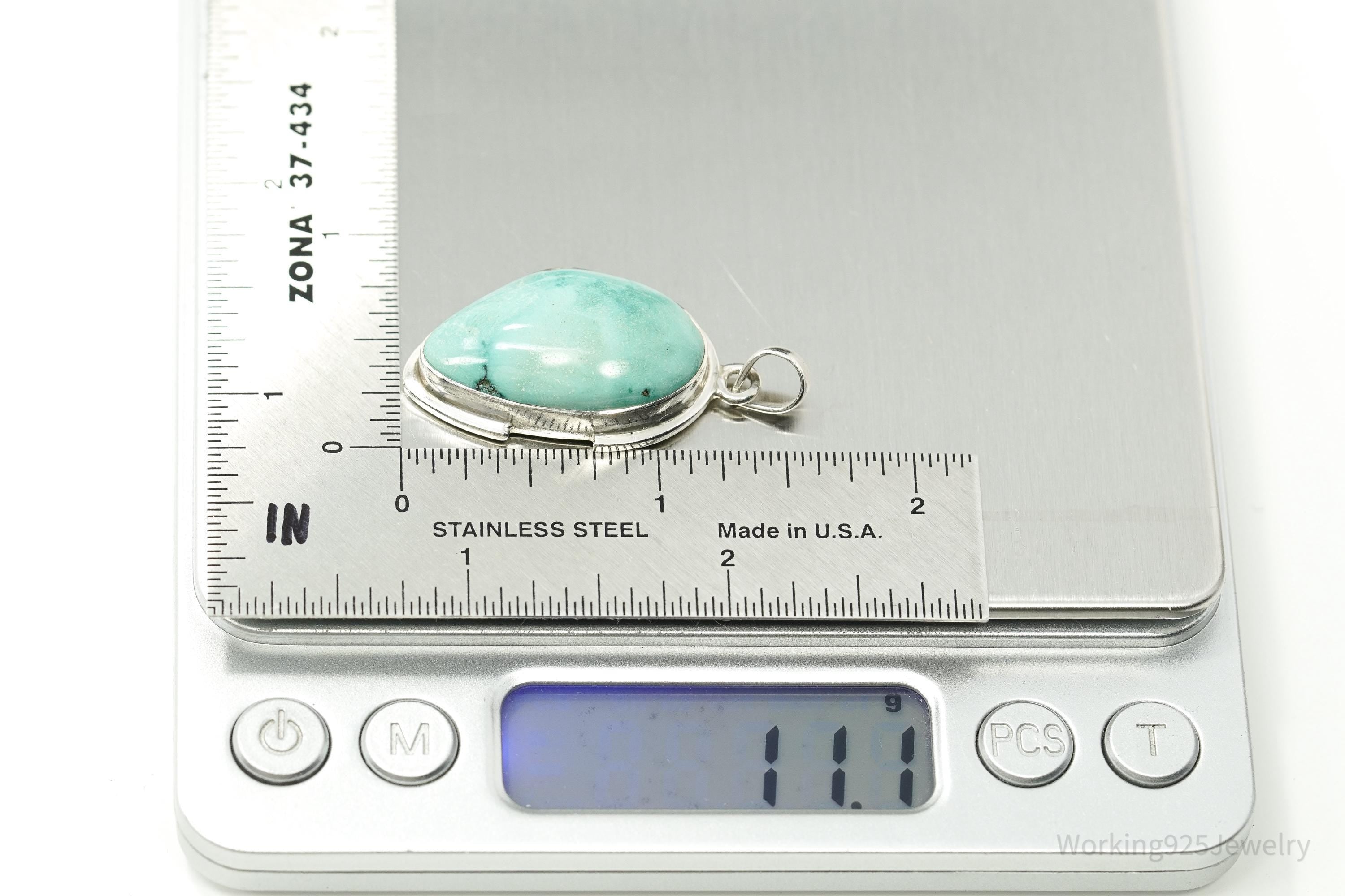 Vintage Turquoise Sterling Silver Pendant 1 5/8"