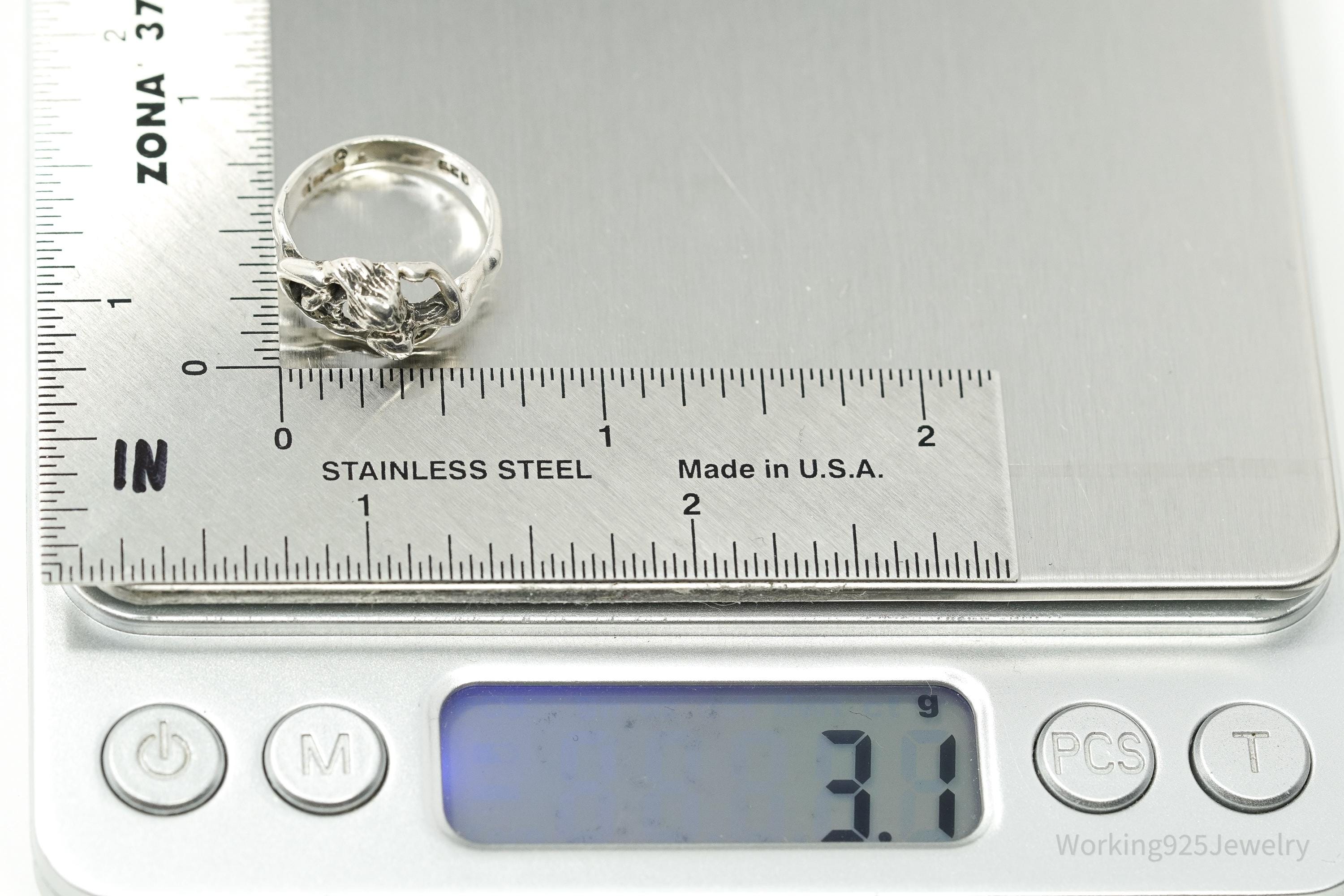 Vintage Kissing Couple Lovers Sterling Silver Ring - Size 5.25