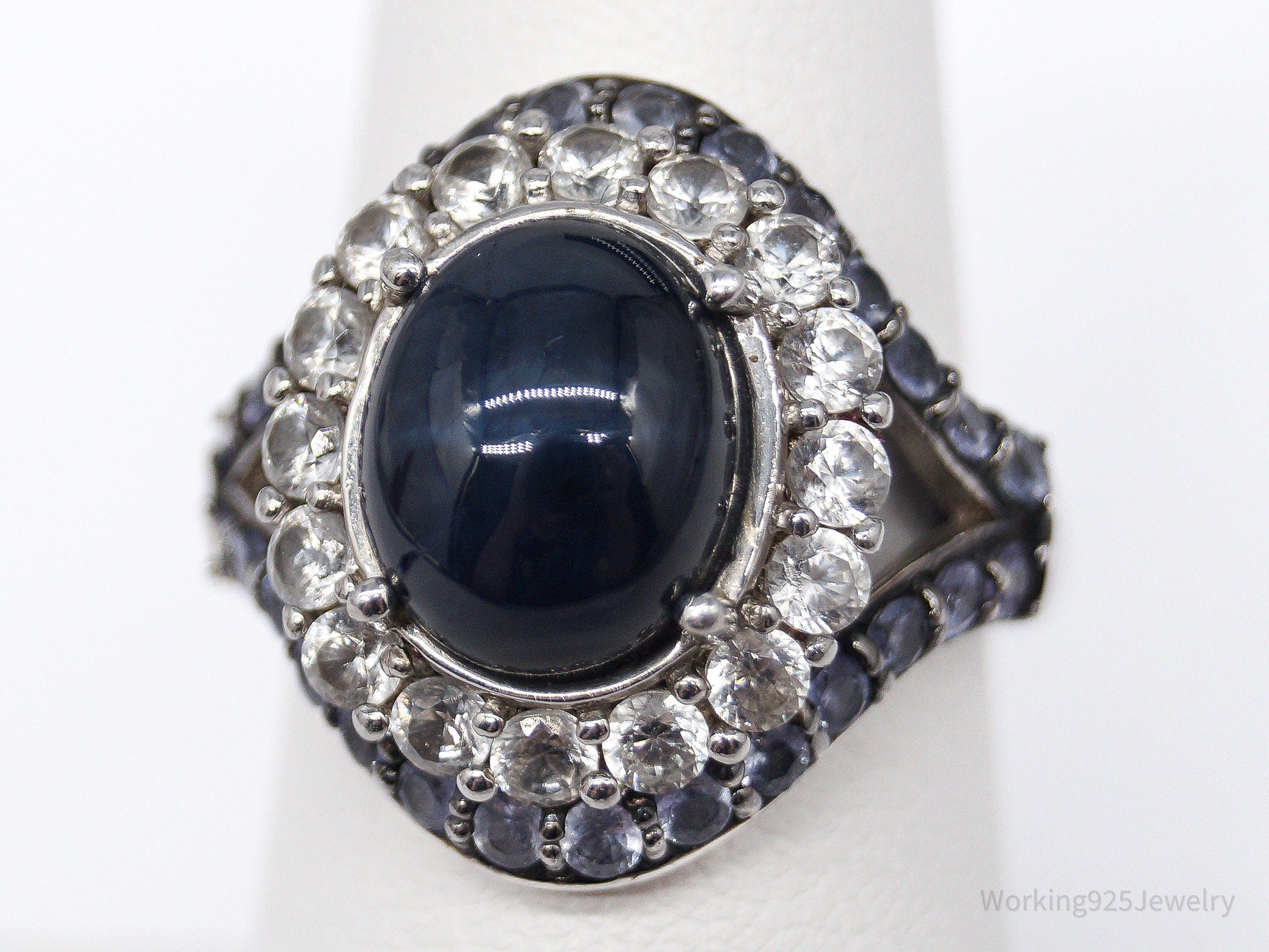 Blue Star Sapphire Iolite White Topaz Sterling Silver Ring - Size 7