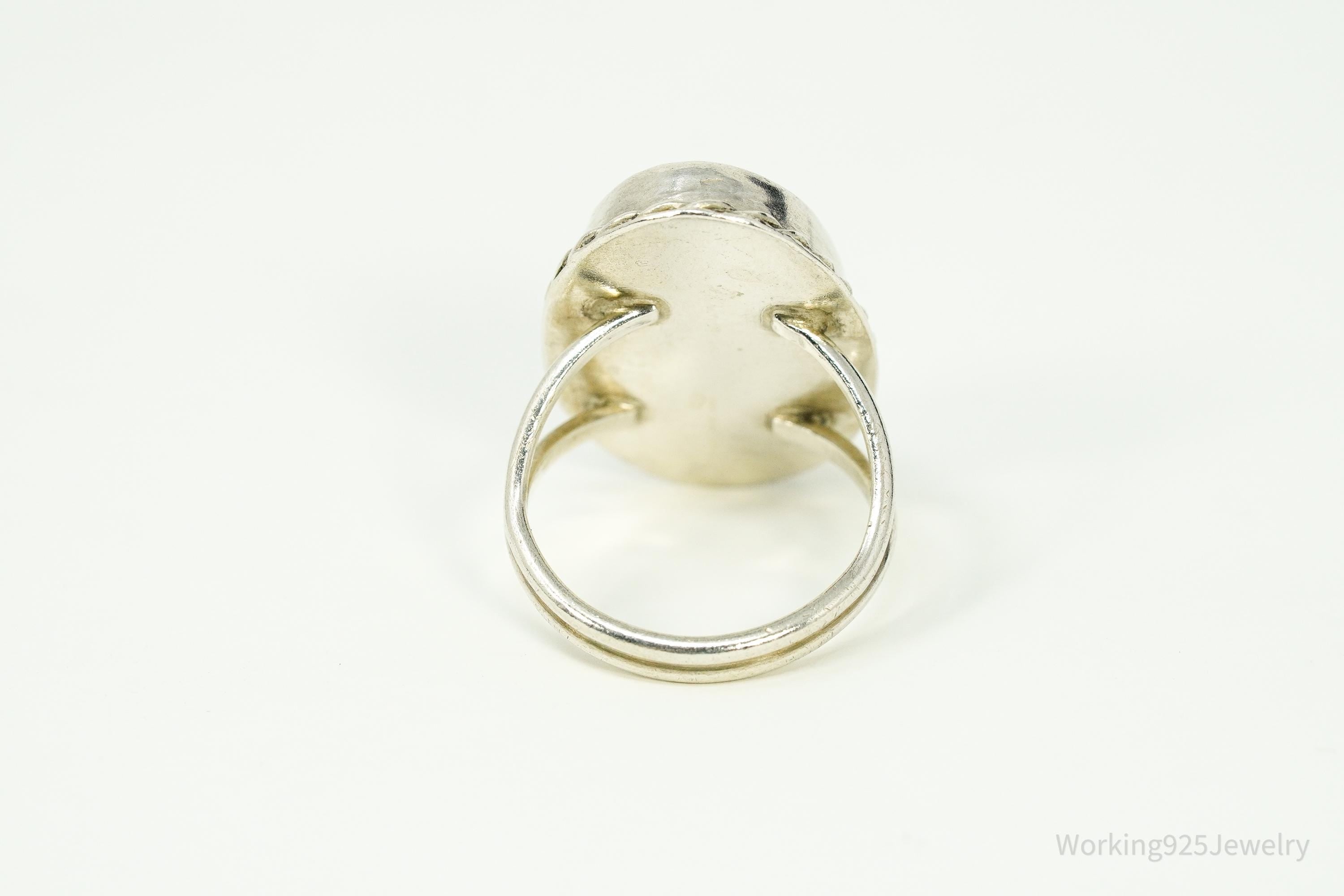 Vintage Green Jade Silver Ring - Size 8.25