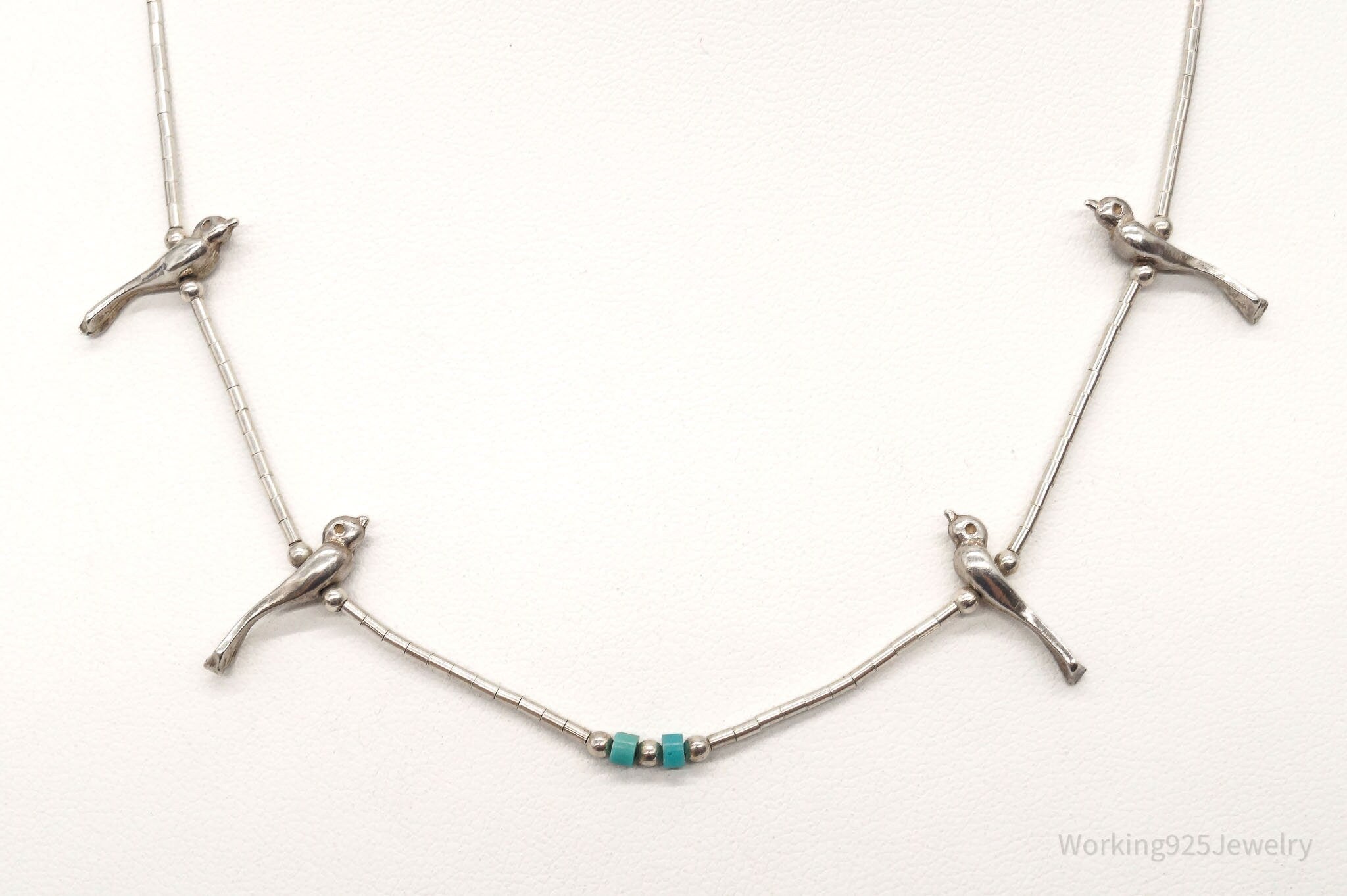 VTG Native American Turquoise Birds Silver Beads Necklace