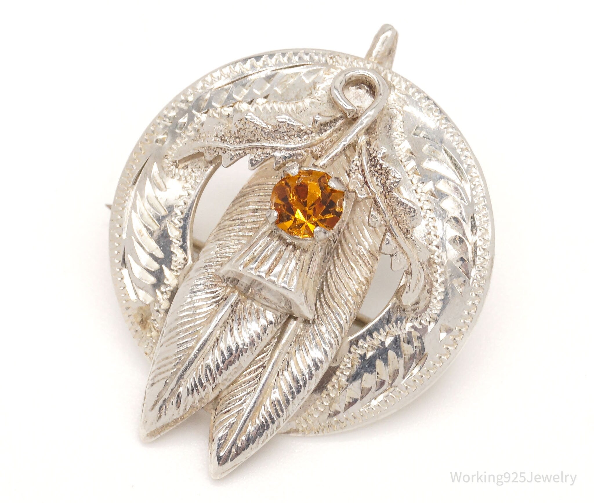 Vintage WB Ward Brothers Citrine Scottish Thistle Sterling Silver Brooch