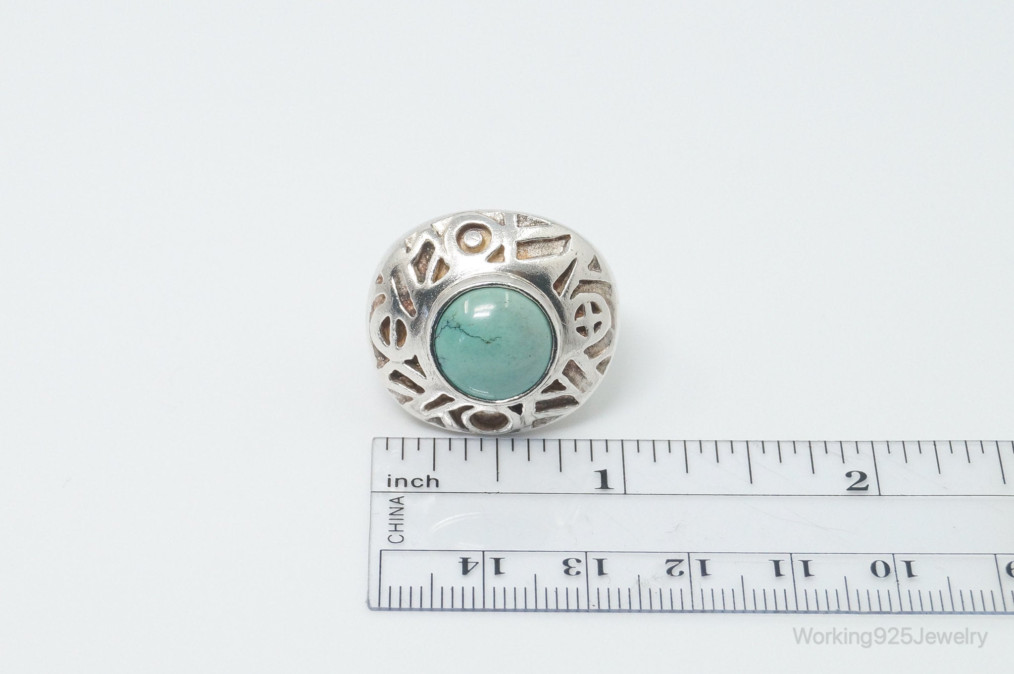 Vintage Turquoise Sterling Silver Statement Ring - Size 7.5