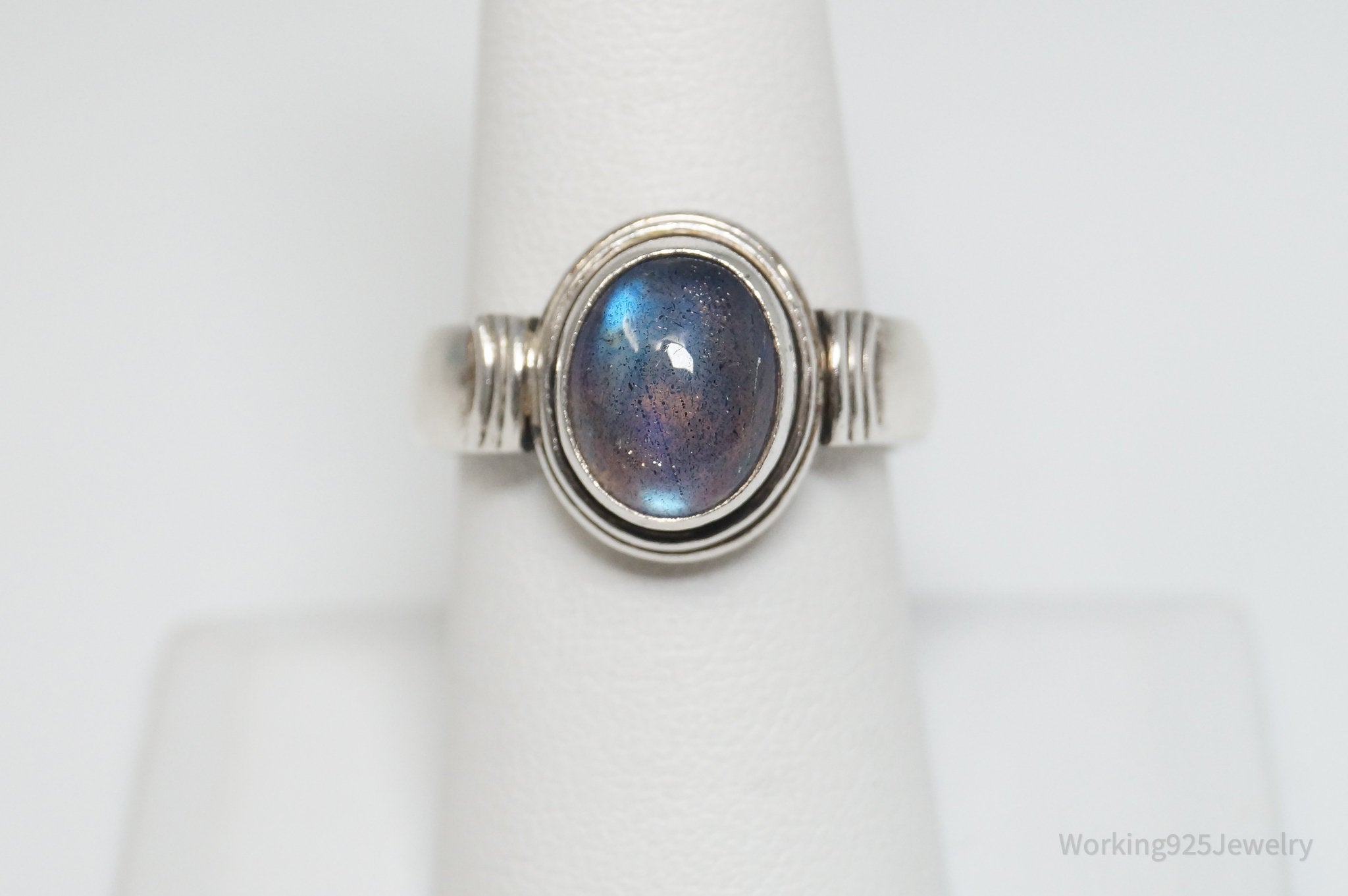 Vintage Natural Labradorite Sterling Silver Ring - Sz 8.75