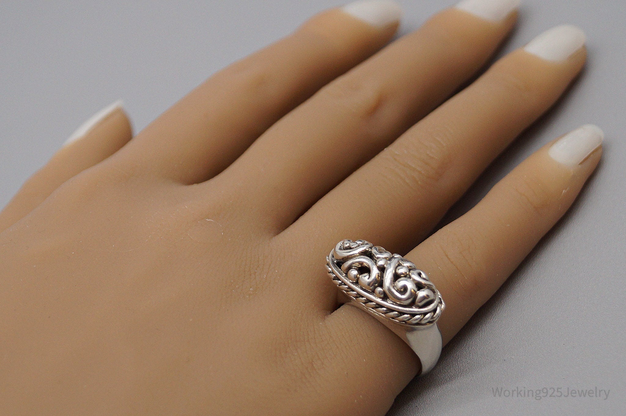 Vintage Puffy Swirls & Scrolls Sterling Silver Ring - Size 6