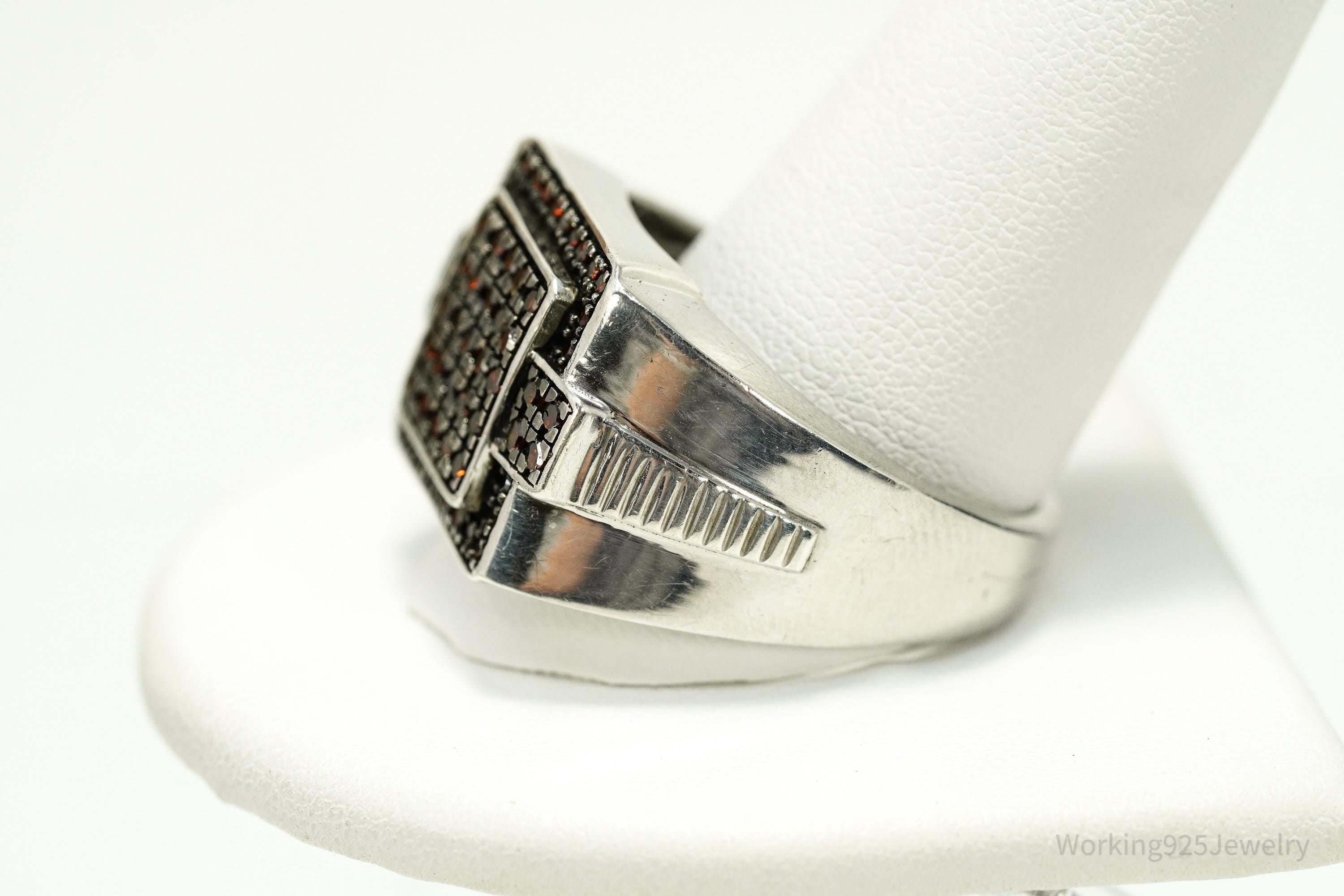 Vintage Garnet Sterling Silver Ring - Size 14.25