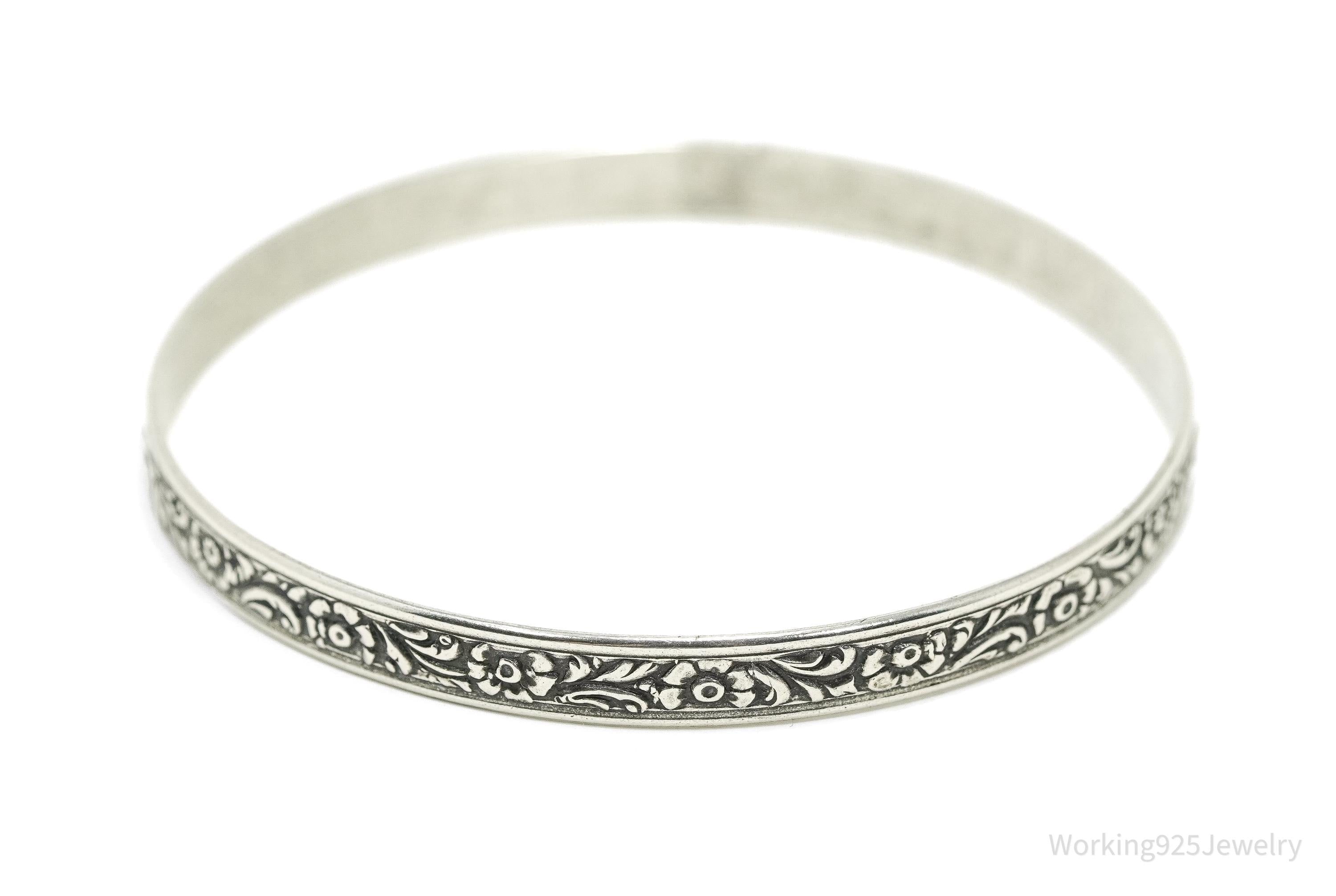 Antique Designer Danecraft Floral Pattern Sterling Silver Bracelet 7 7/8"