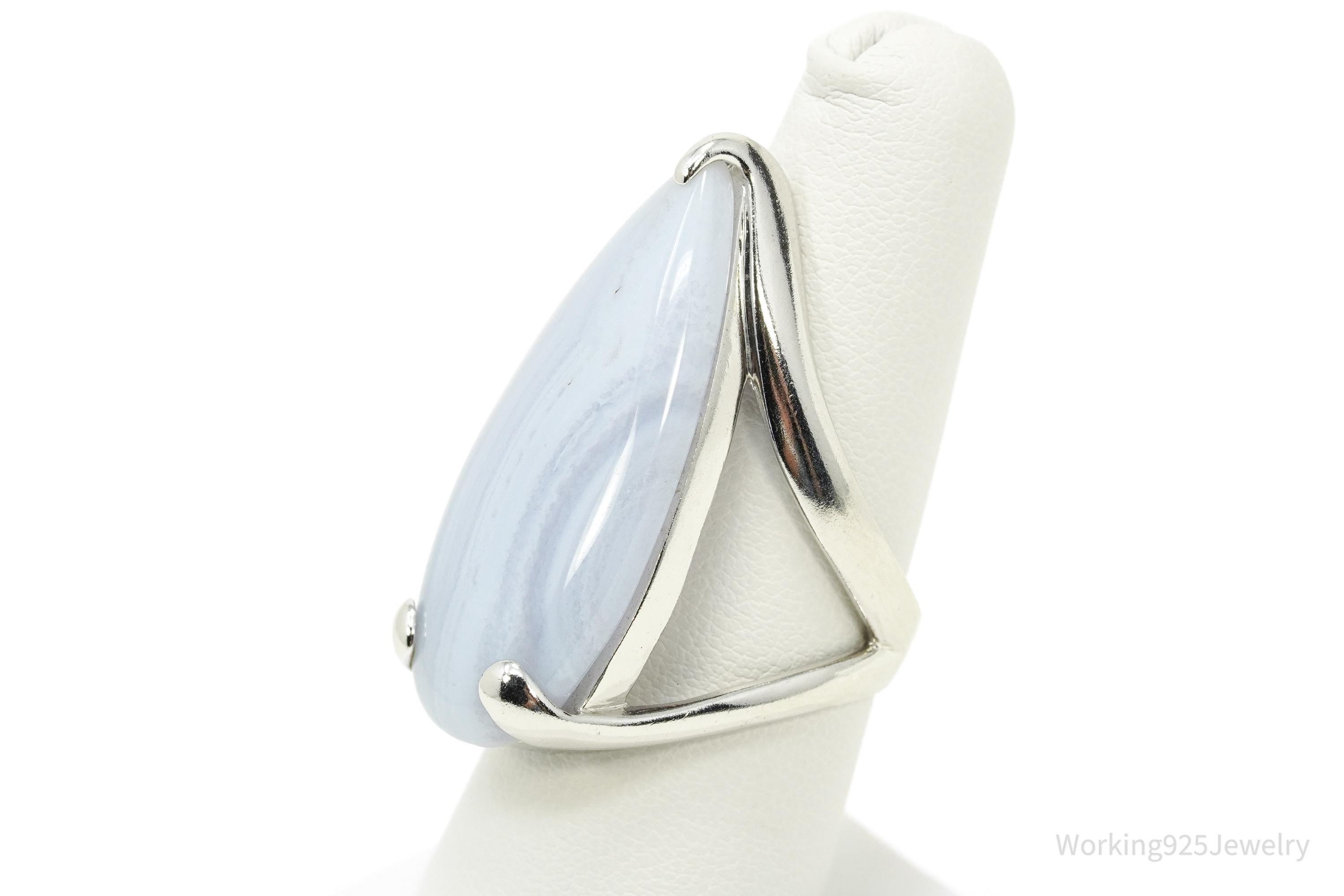 Vintage Heng Ngai Large Blue Lace Agate Sterling Silver Ring - Size 7.25