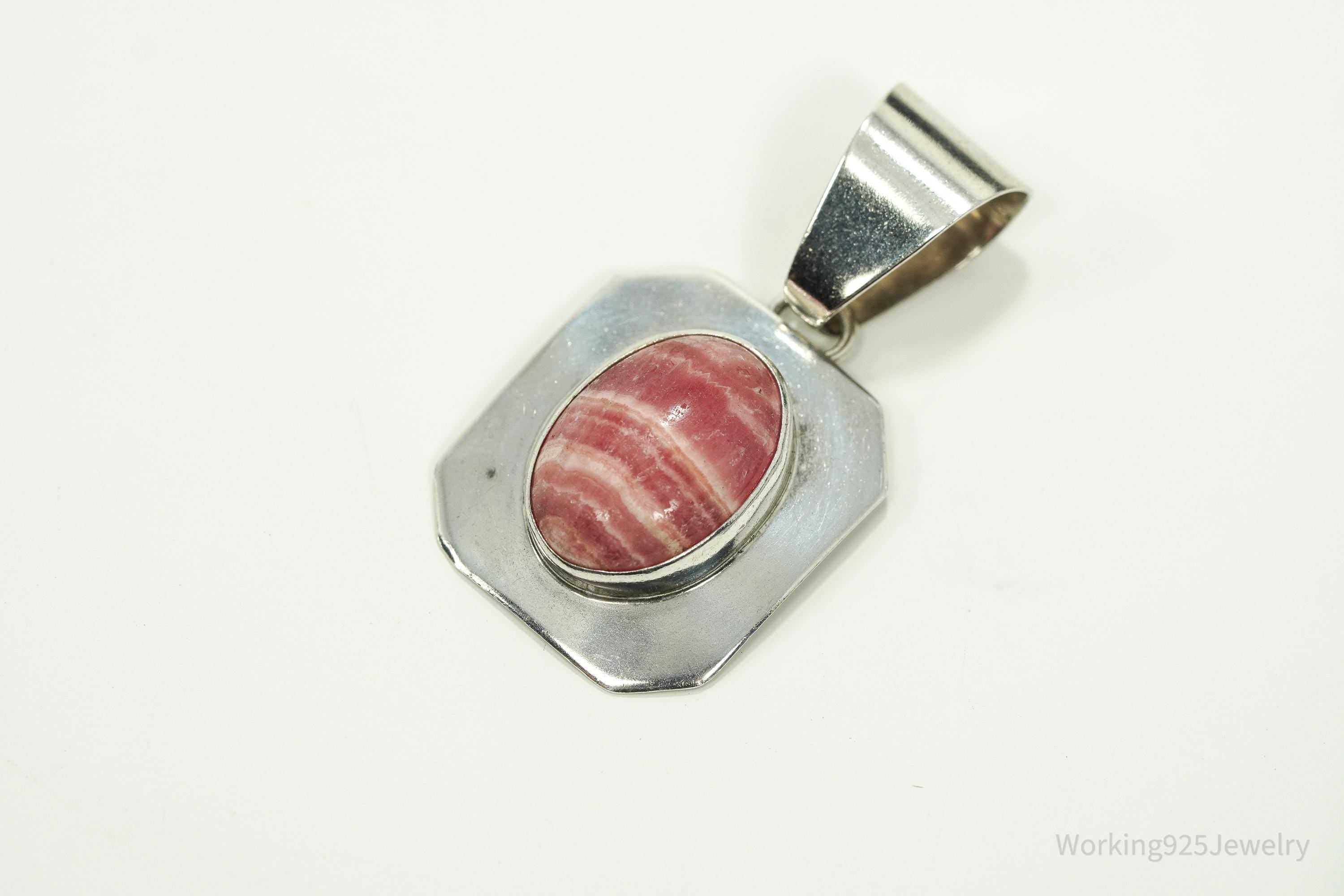 Vintage Native American Rhodochrosite Sterling Silver Pendant