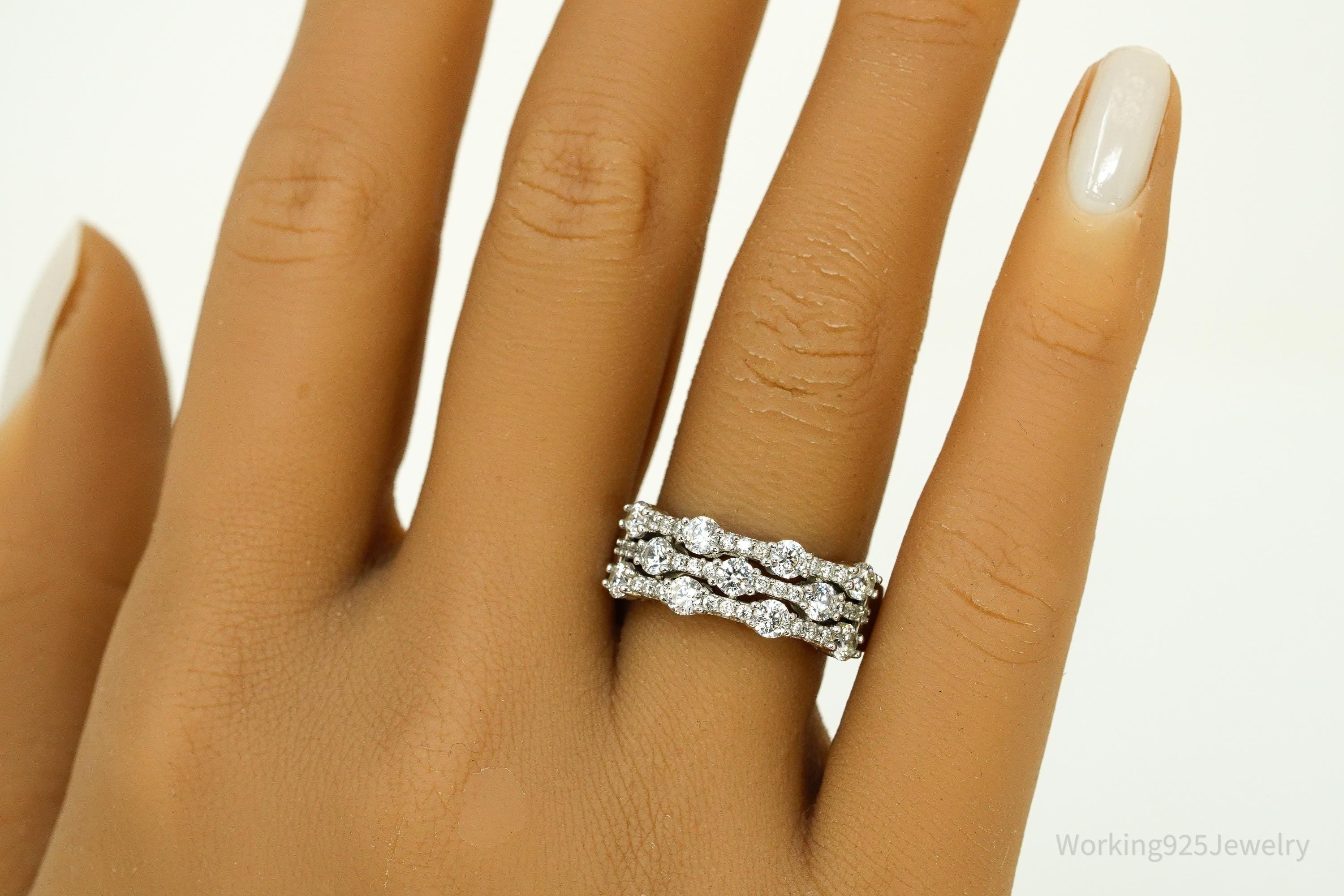 Vintage Cubic Zirconia Sterling Silver Band Ring - Size 8