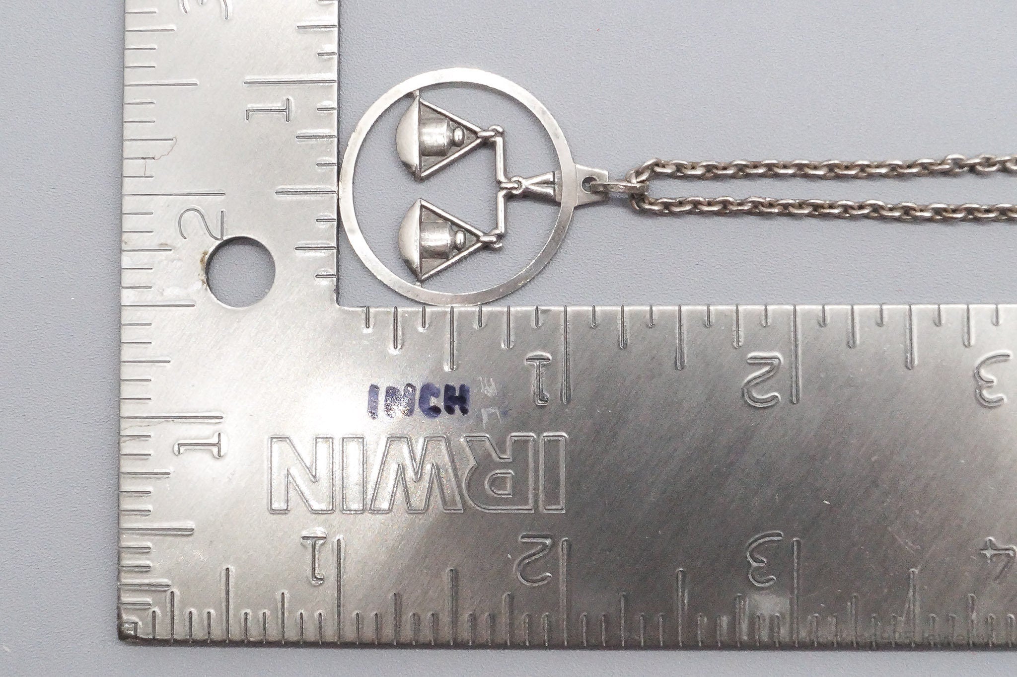 Antique Norwegian Libra Sign Sterling Silver Necklace - 24"