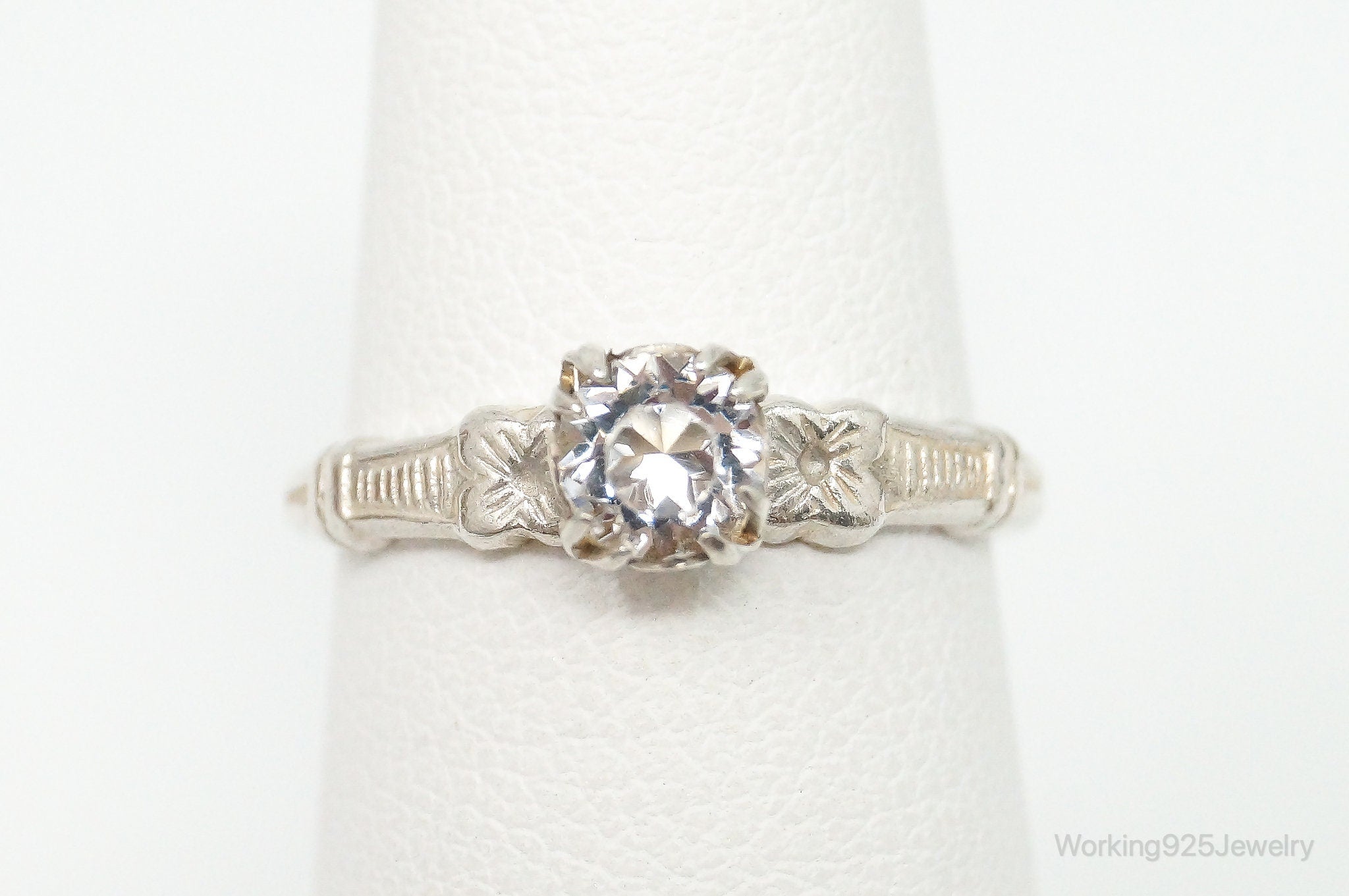 Antique Uncas MFG Co Rhinestone Sterling Silver Ring - Size 5