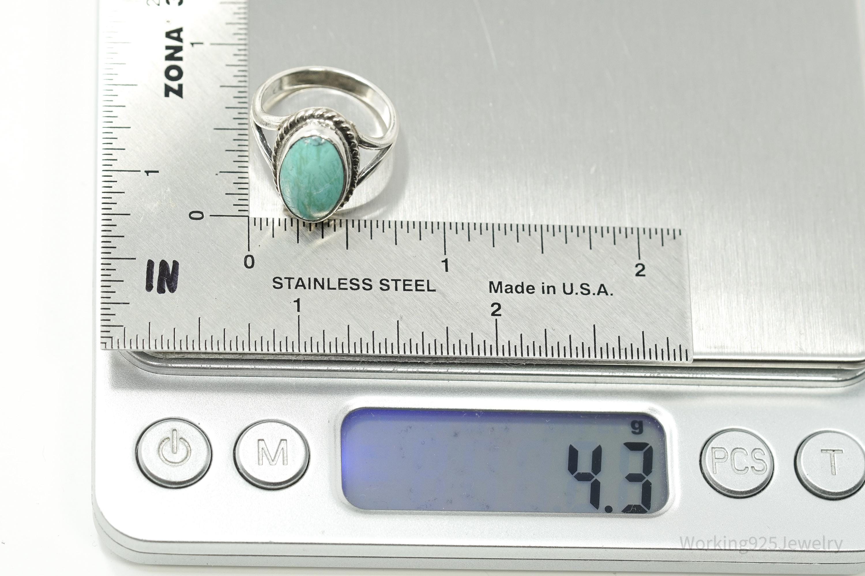 Vintage Native American Turquoise Unsigned Silver Ring - Size 6