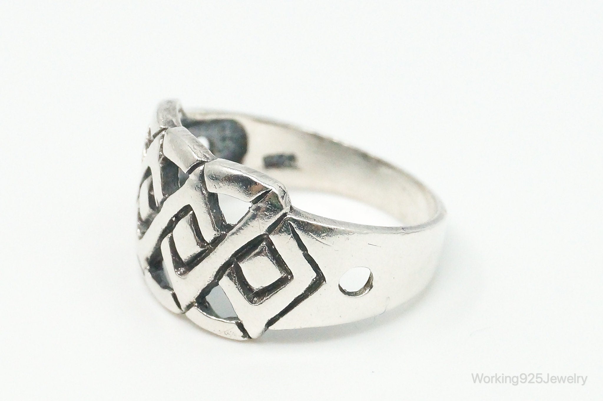 Vintage Knots Design Sterling Silver Band Ring - Size 7.75