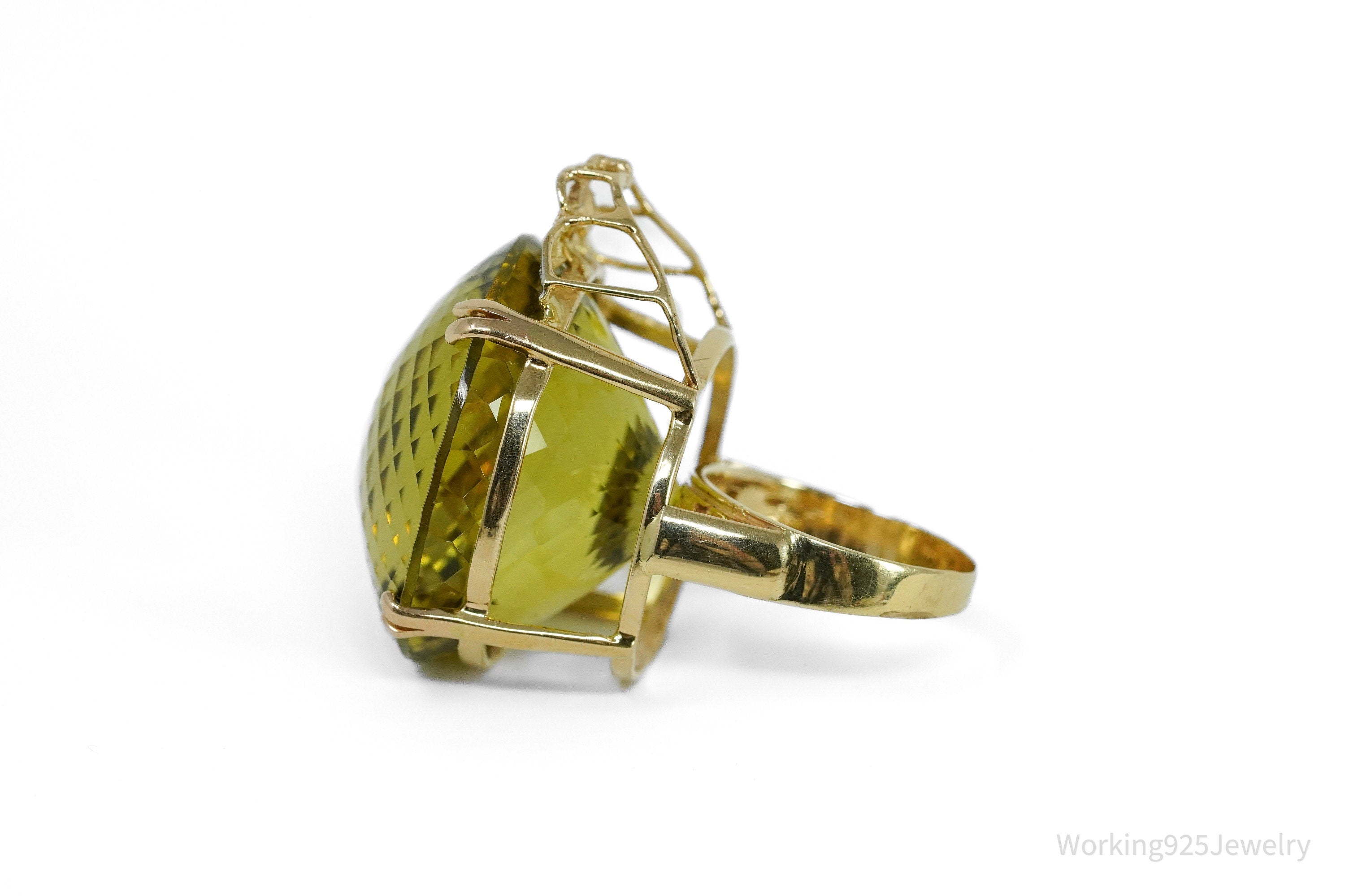 Large Citrine & Diamonds 14K Yellow Gold Ring - Size 8.25