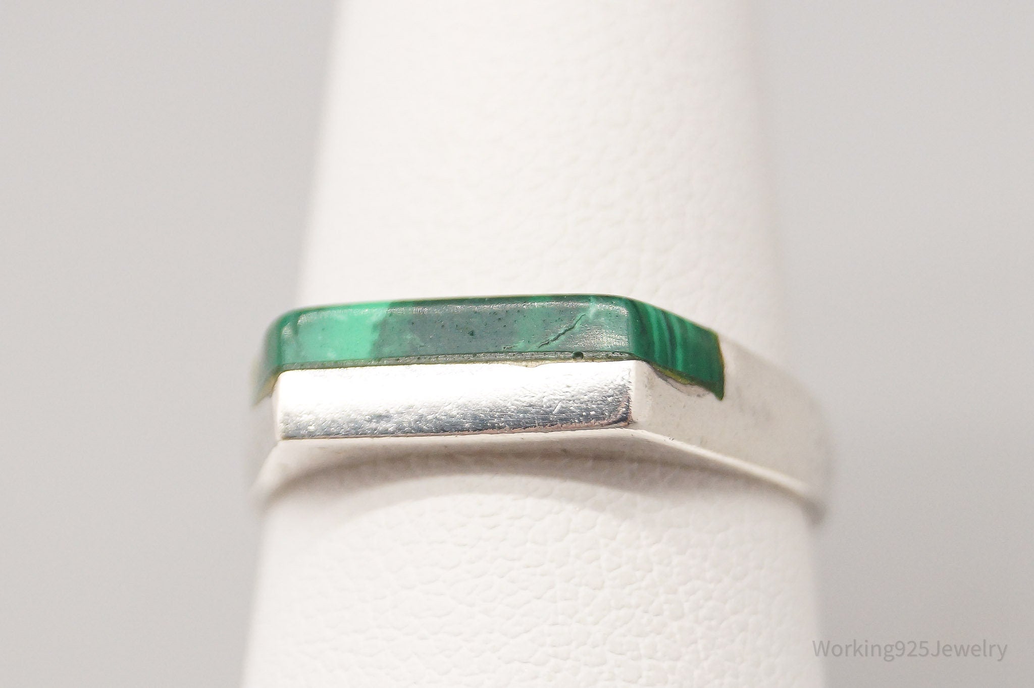 Vintage Malachite Modernist Style Sterling Silver Ring - Size 7.5