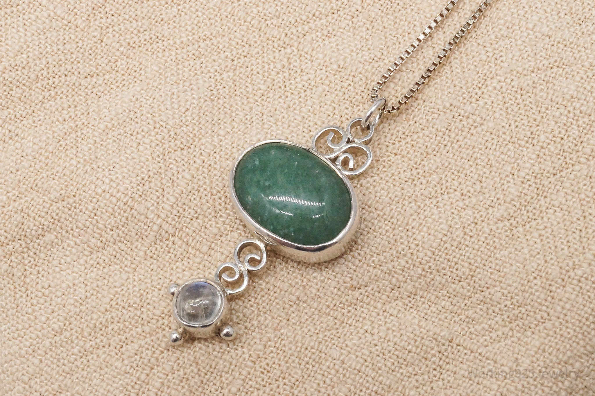 Vintage SAJEN Aventurine & Moonstone Sterling Silver Necklace 20"