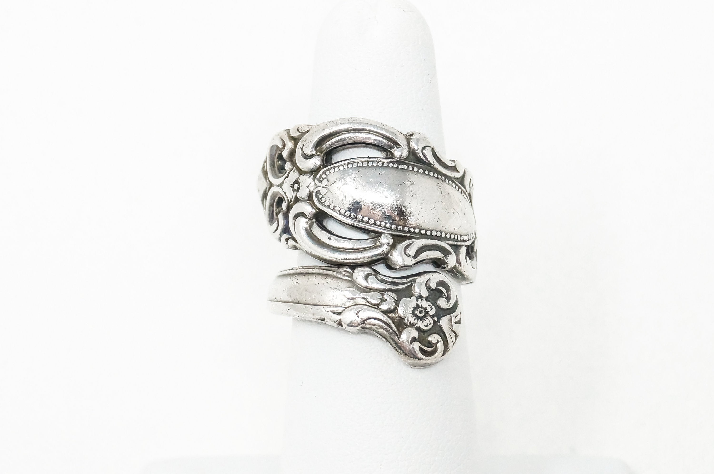 Vintage Towle Floral 1973 Sterling Silver Adjustable Wrap Spoon Ring - Size 5.5