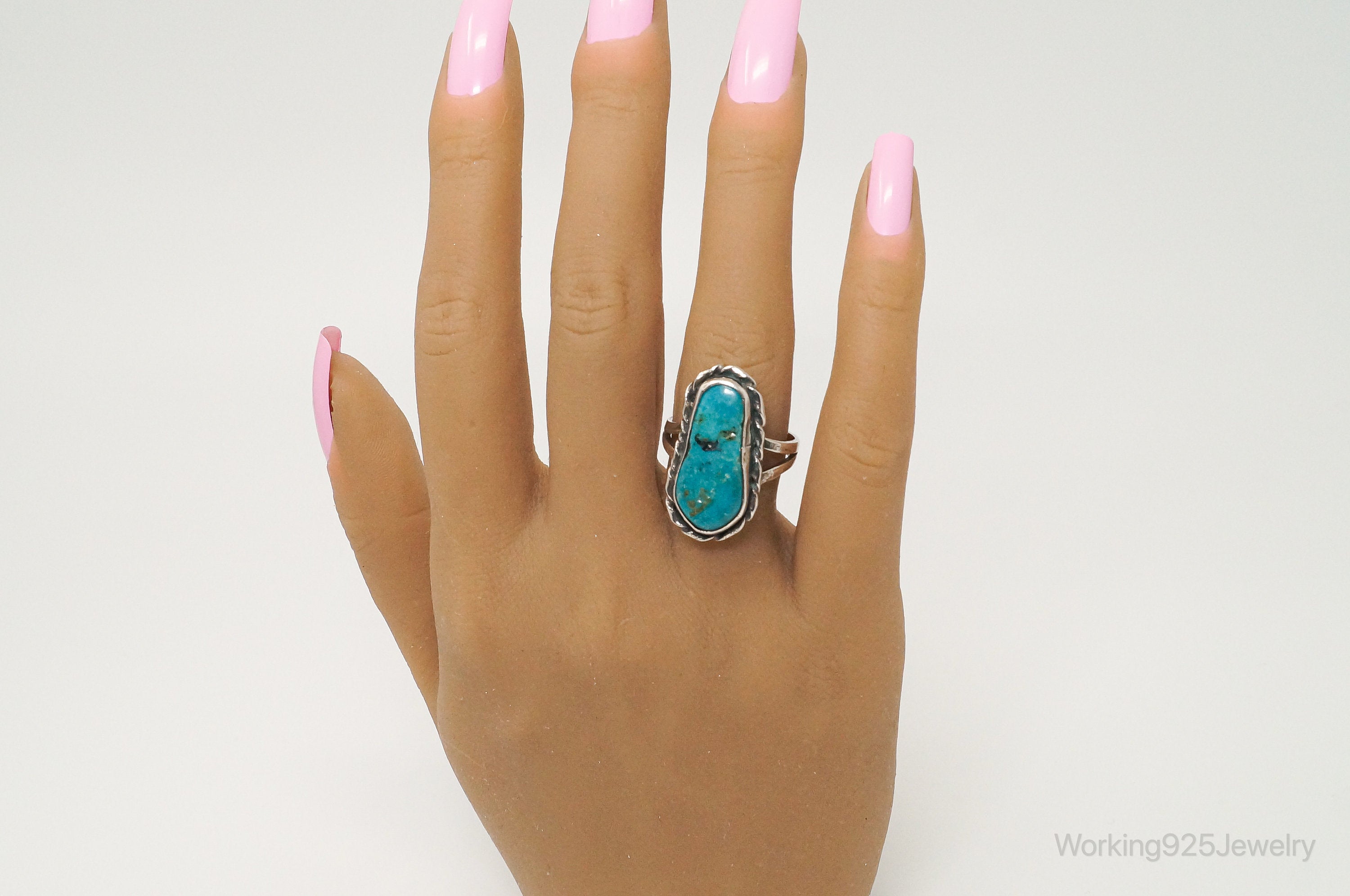 Vintage Native American Unsigned Turquoise Sterling Silver Ring - Sz 8.75