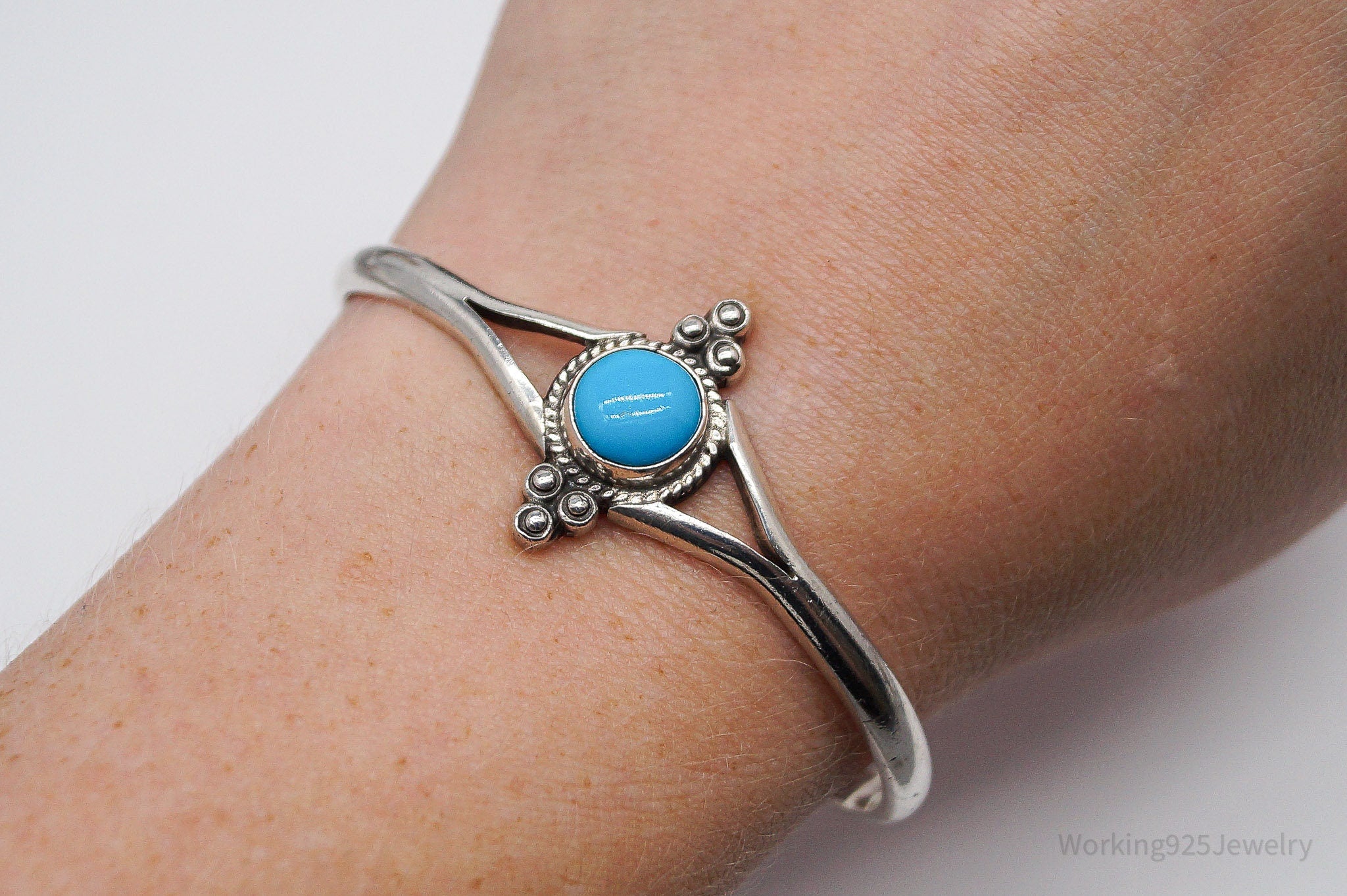 Vintage Mexico Blue Turquoise Sterling Silver Bracelet - 6 3/8"