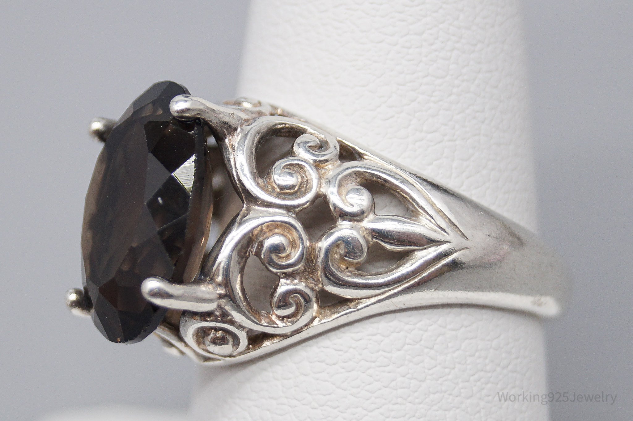 Vintage Large Smoky Topaz Sterling Silver Ring - Size 7.75