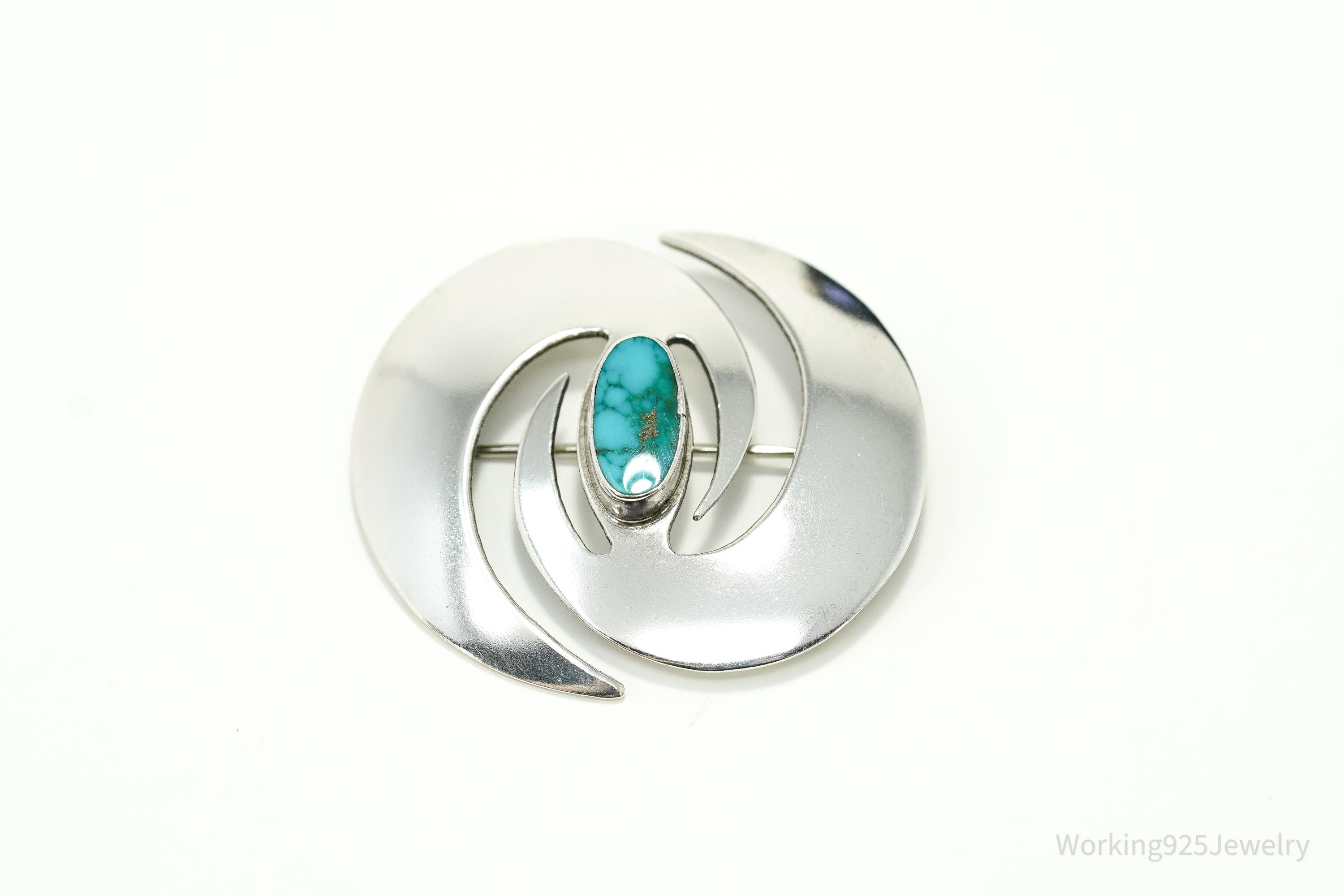 Vintage Native American Turquoise Sterling Silver Brooch Pin