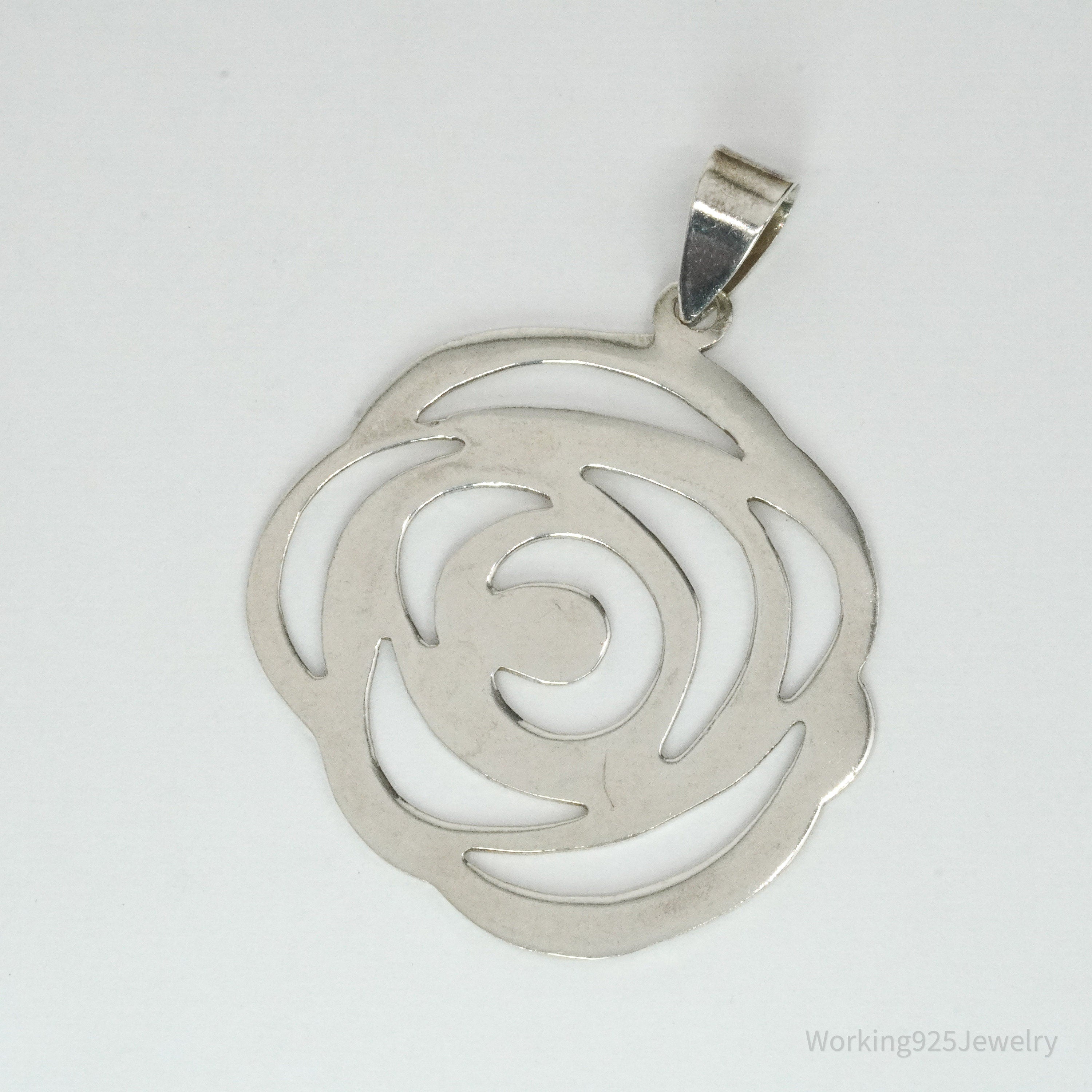 Large Vintage Sterling Silver Modernist Style Rose Pendant