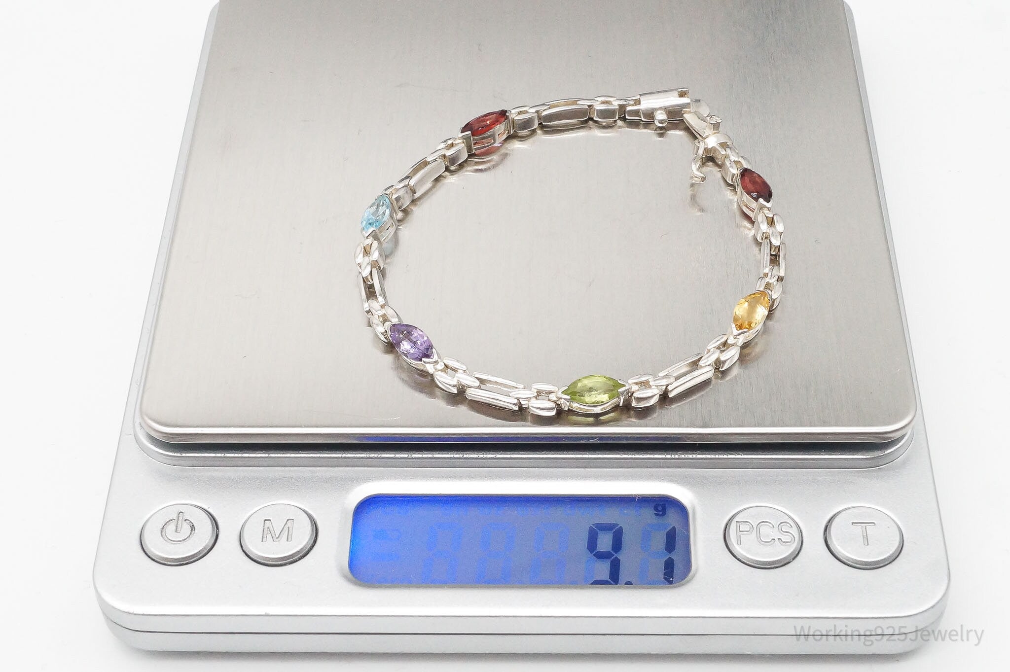 Vintage Multi Gemstones Sterling Silver Bracelet