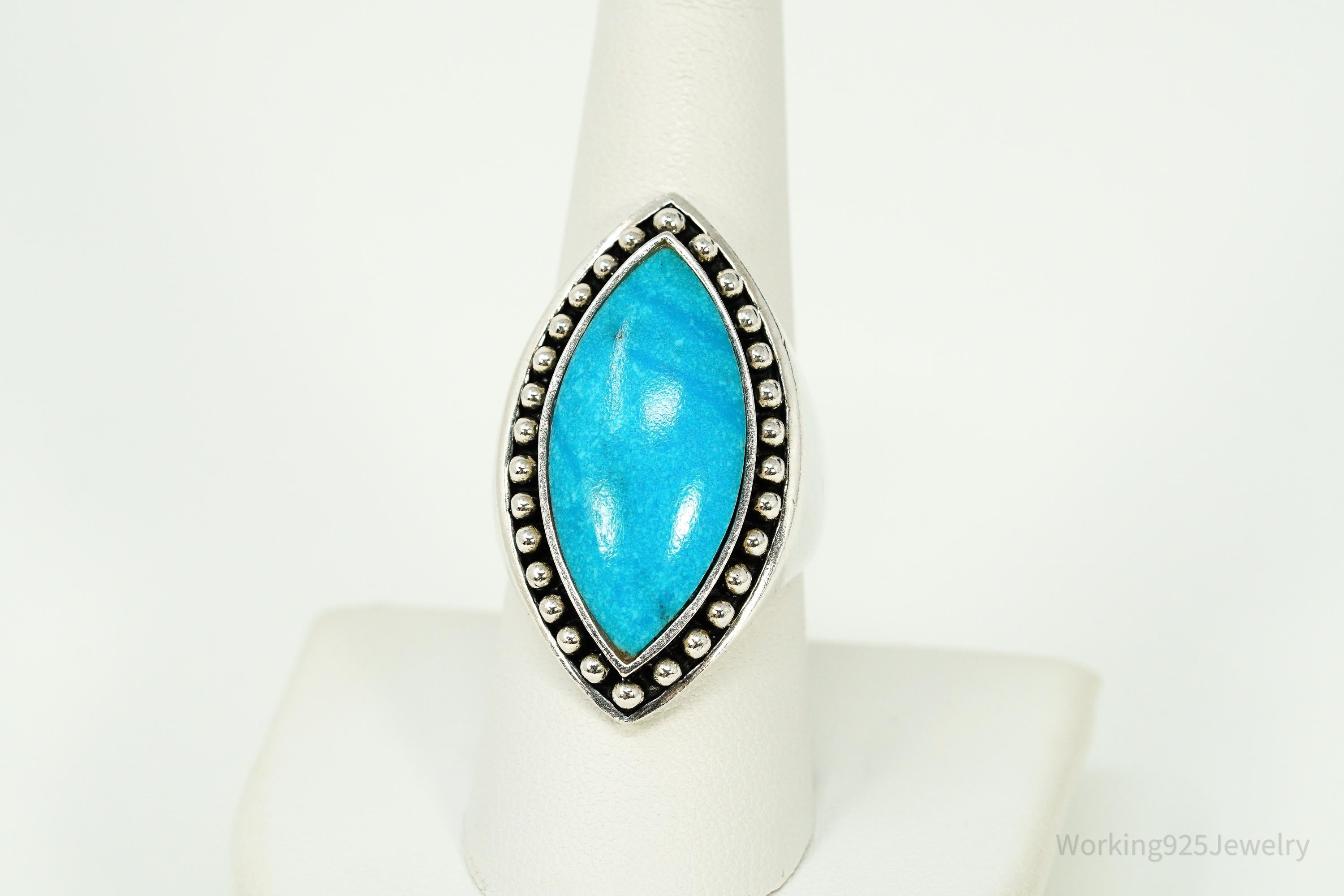 Vintage Designer SX Large Turquoise Sterling Silver Ring - Size 8.25