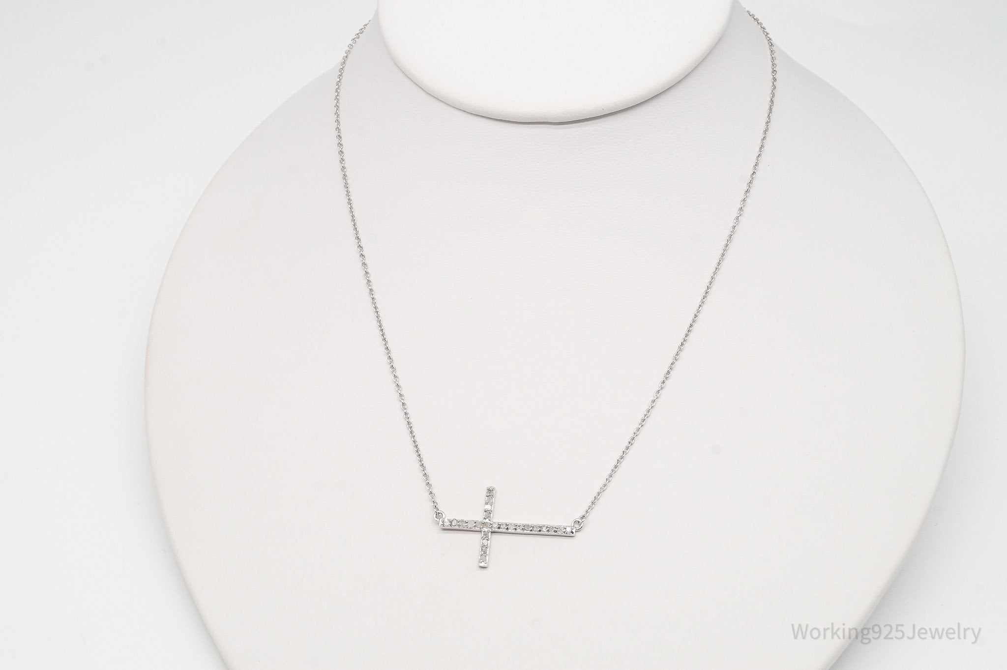 Vintage Diamond Cross Sterling Silver Necklace 16"