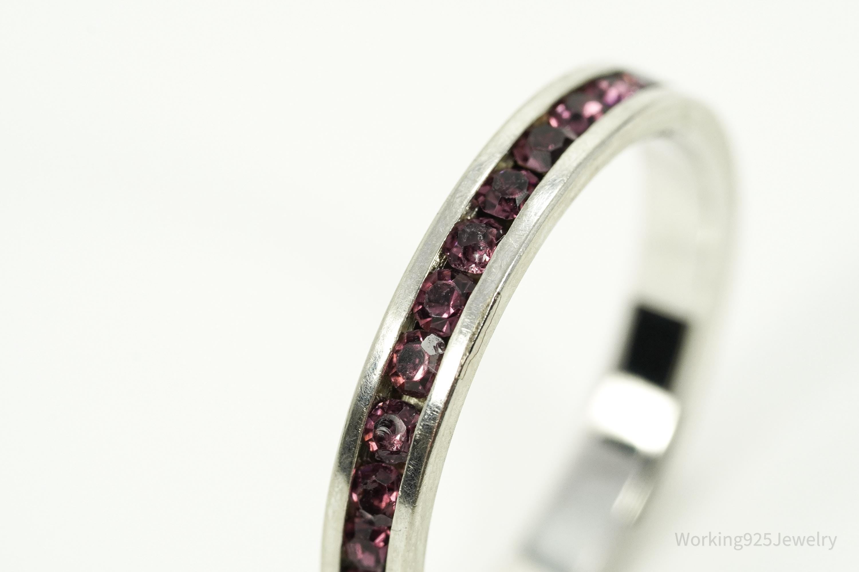 Vintage Crystal Sterling Silver Band Ring - Size 7