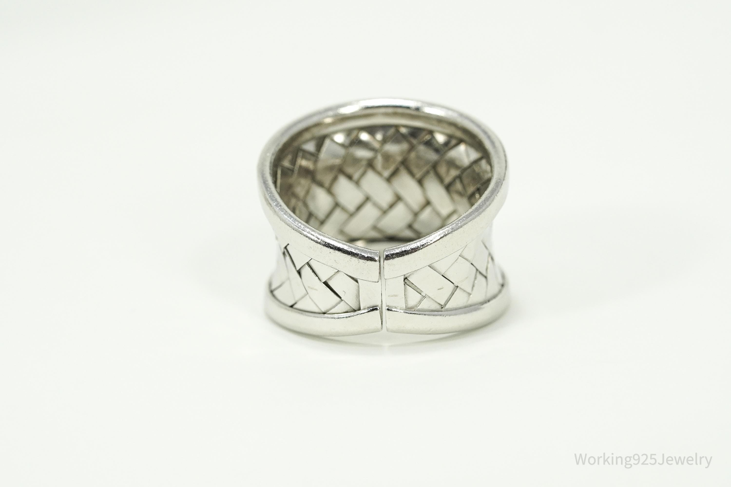 Vintage Basket Weave Sterling Silver Band Ring - Size 8.75