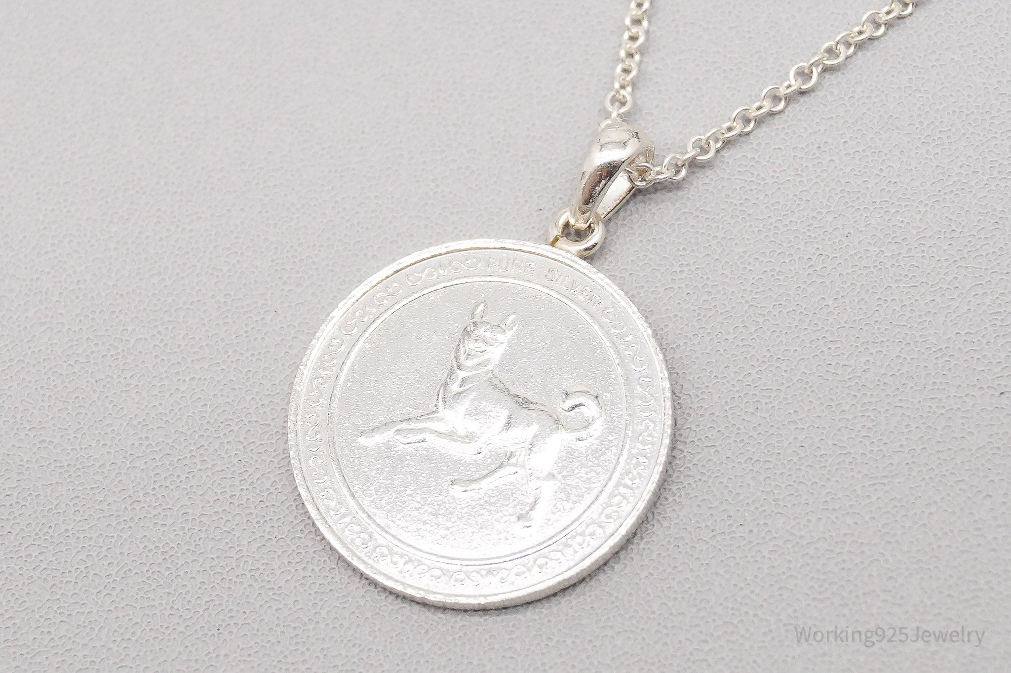 Vintage Fine Silver Dog Coin Sterling Silver Chain Necklace - 18"