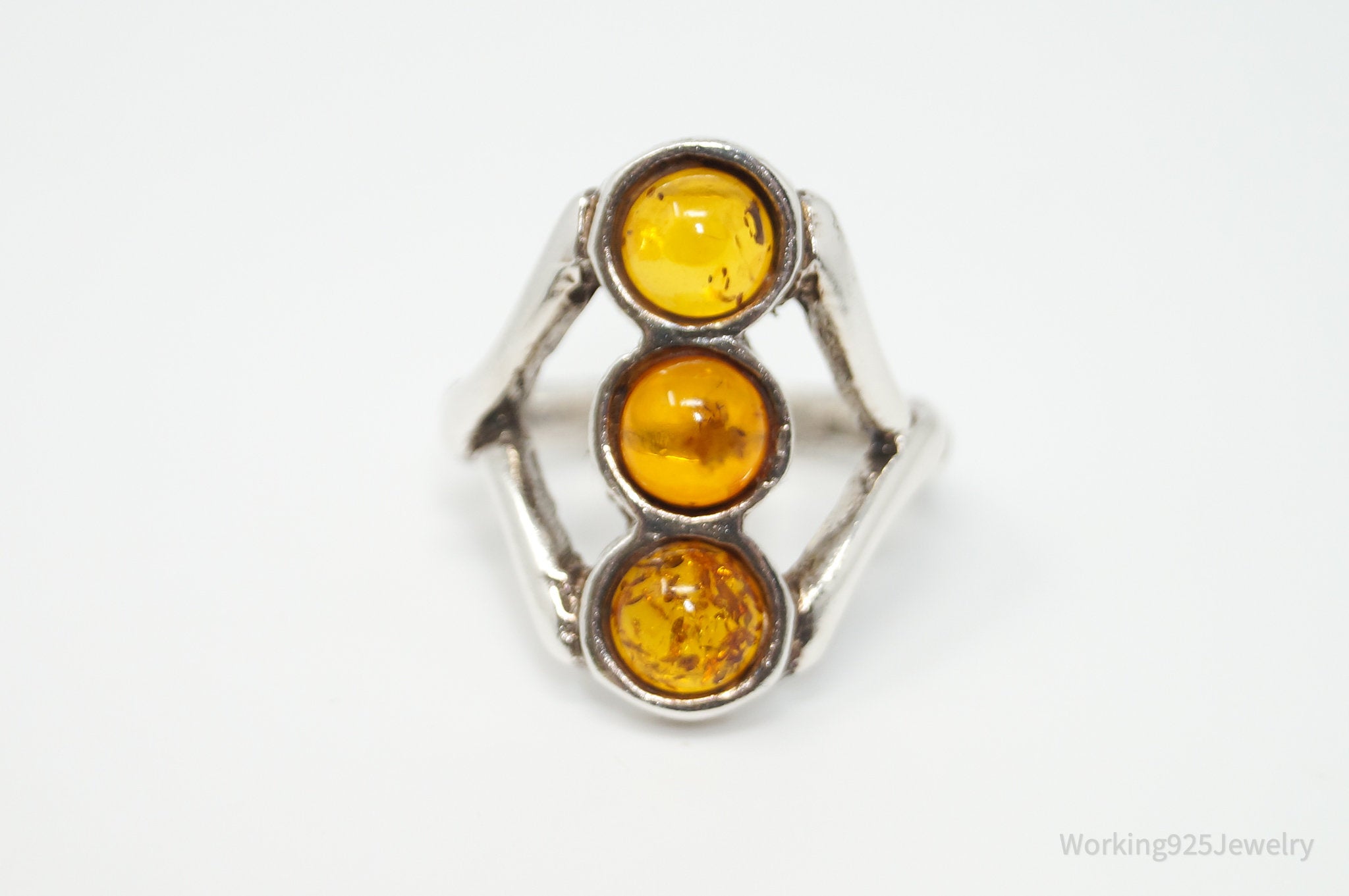 Vintage Multi Amber Sterling Silver Ring - Size 7.25