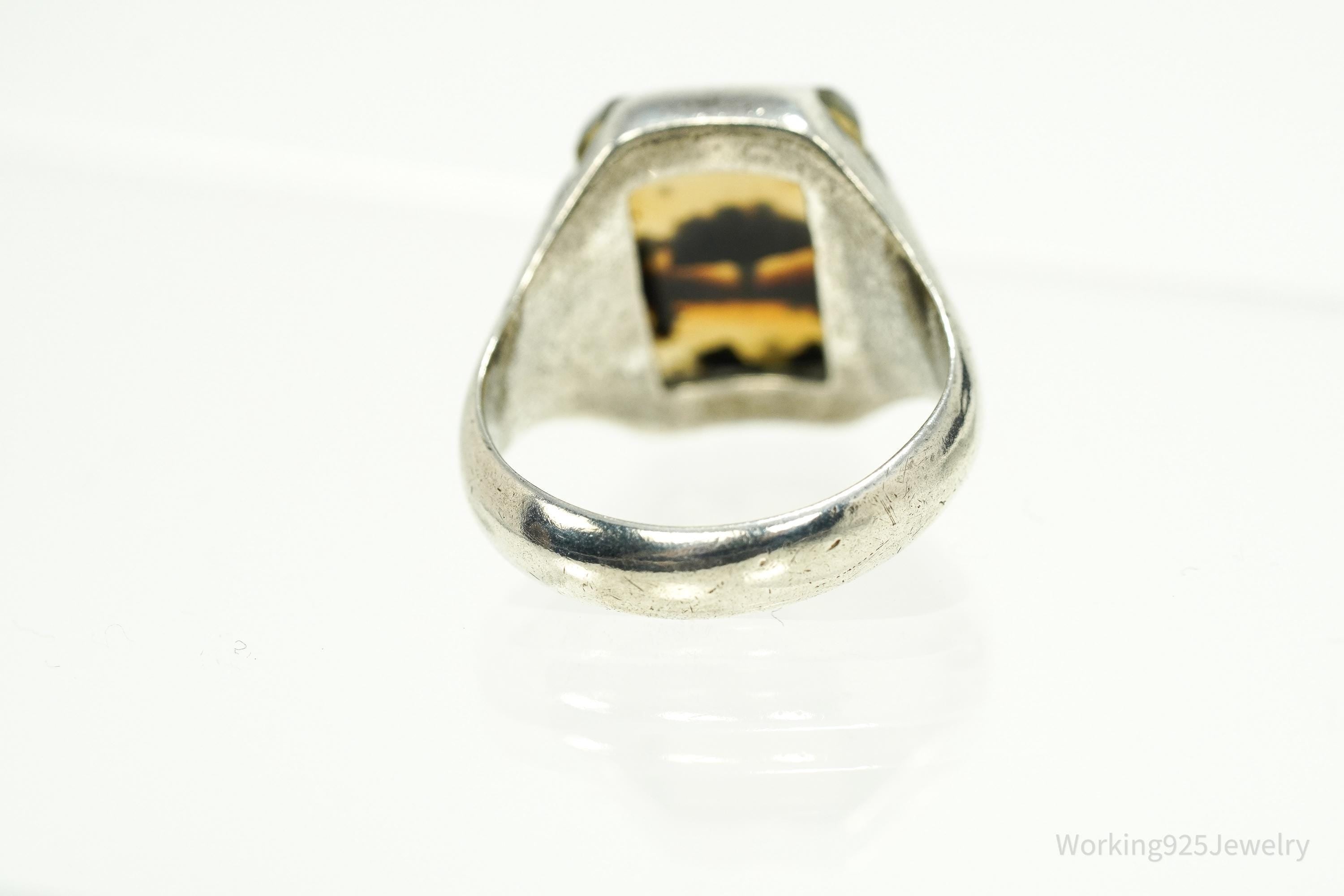 Antique Agate Sterling Silver Ring Size 8.75